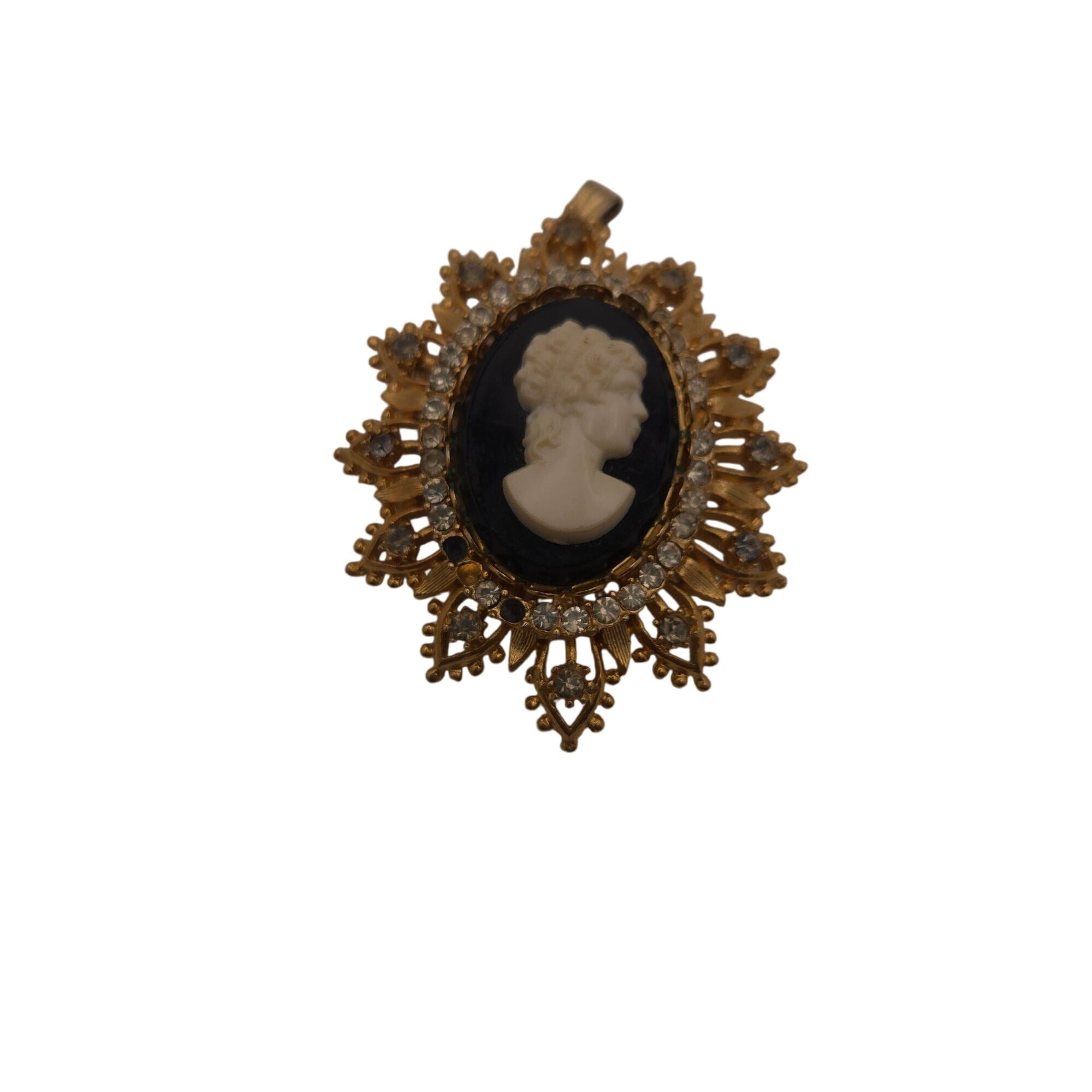 Vintage Francois for Coro Victorian-Style Gold Tone Cameo Brooch Pendant READ