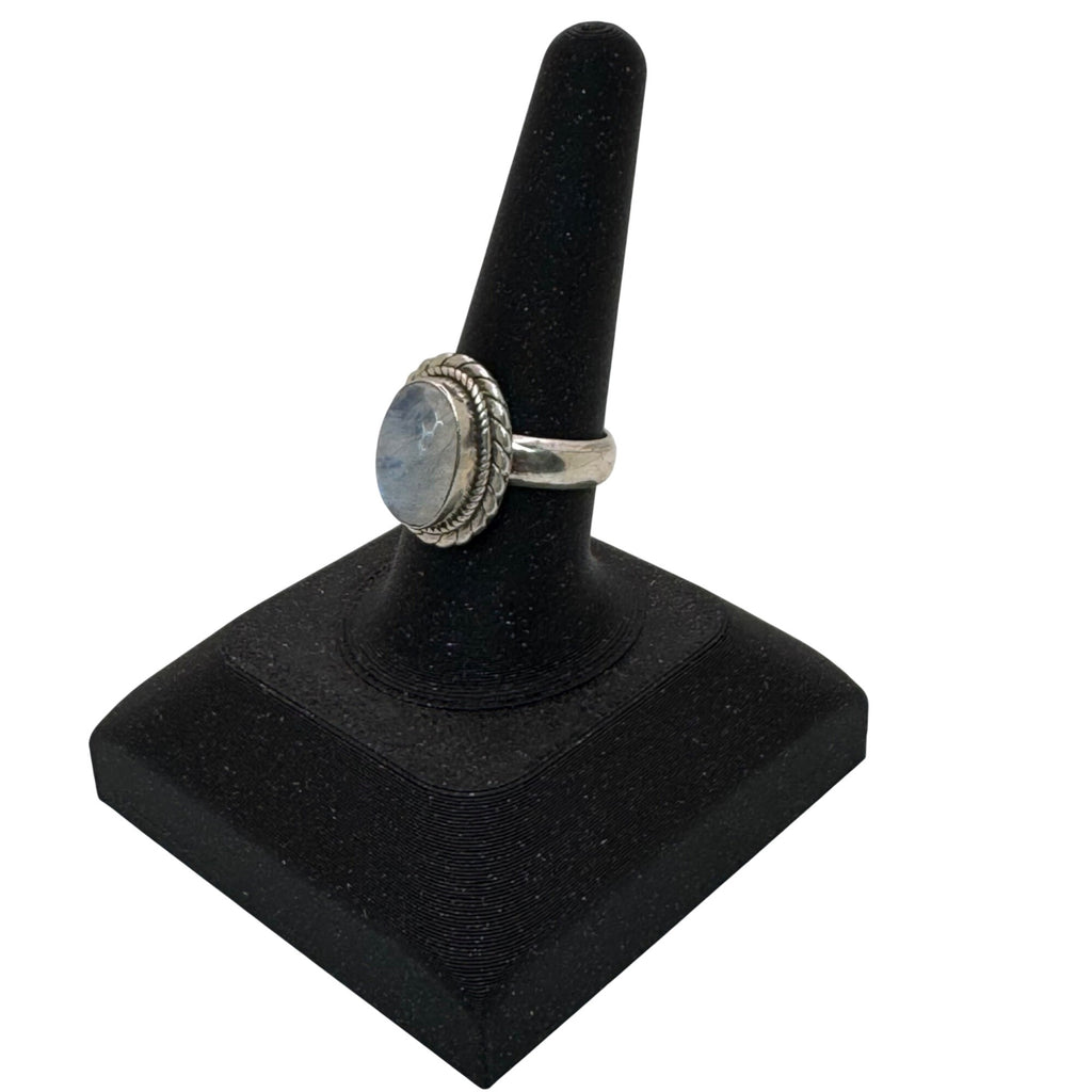 Sterling Silver Moonstone Ring Southwest Oval Cabochon Stone & Braided Size 8
