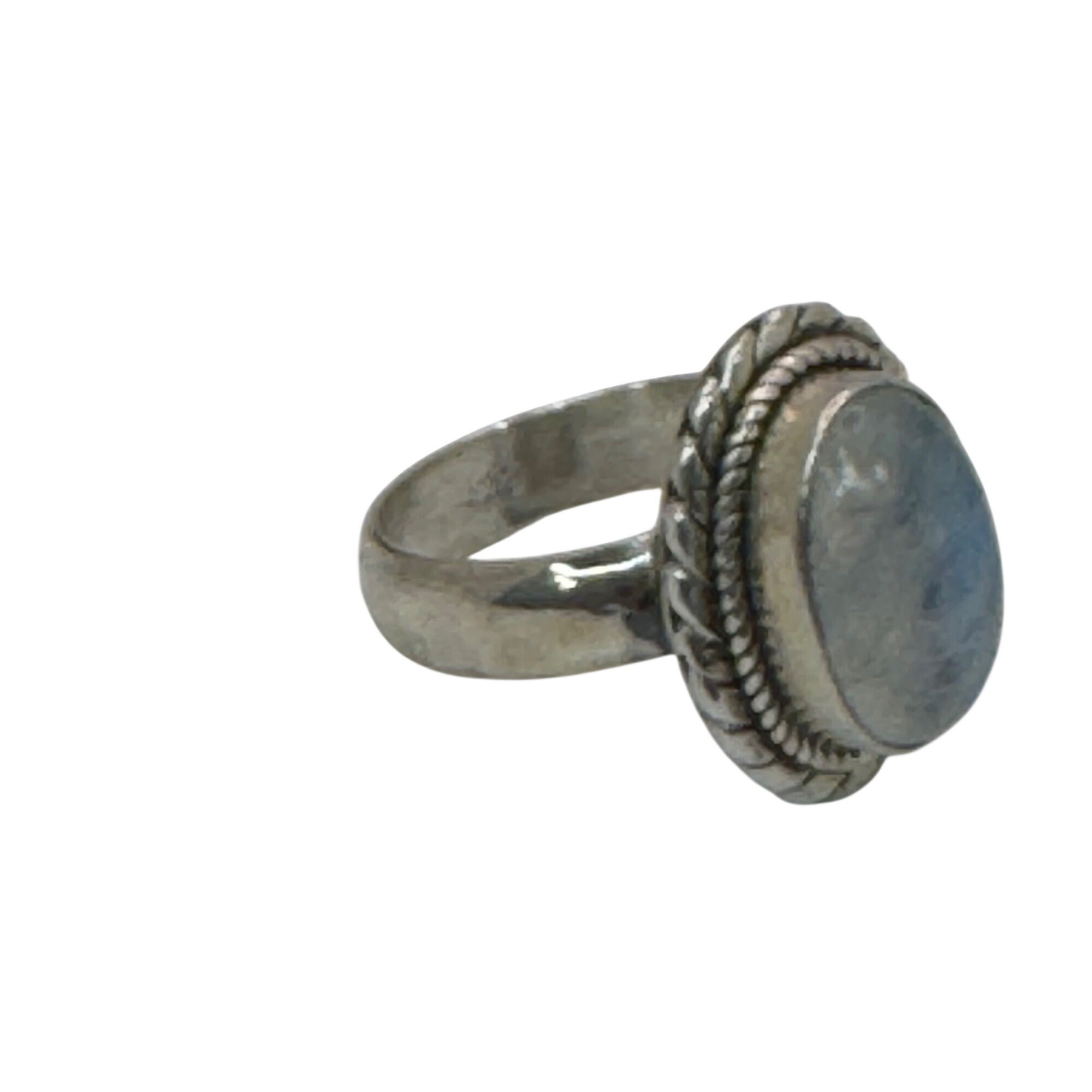 Sterling Silver Moonstone Ring Southwest Oval Cabochon Stone & Braided Size 8