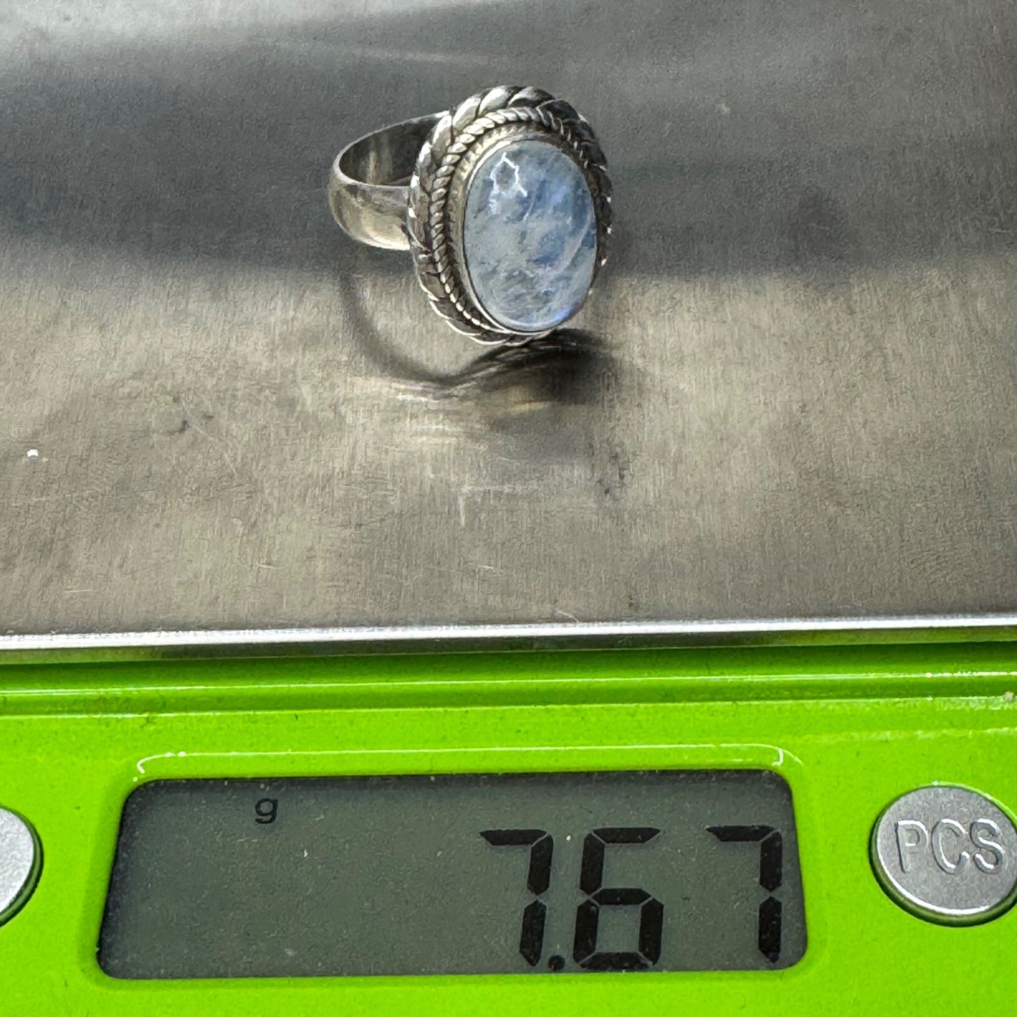 Sterling Silver Moonstone Ring Southwest Oval Cabochon Stone & Braided Size 8