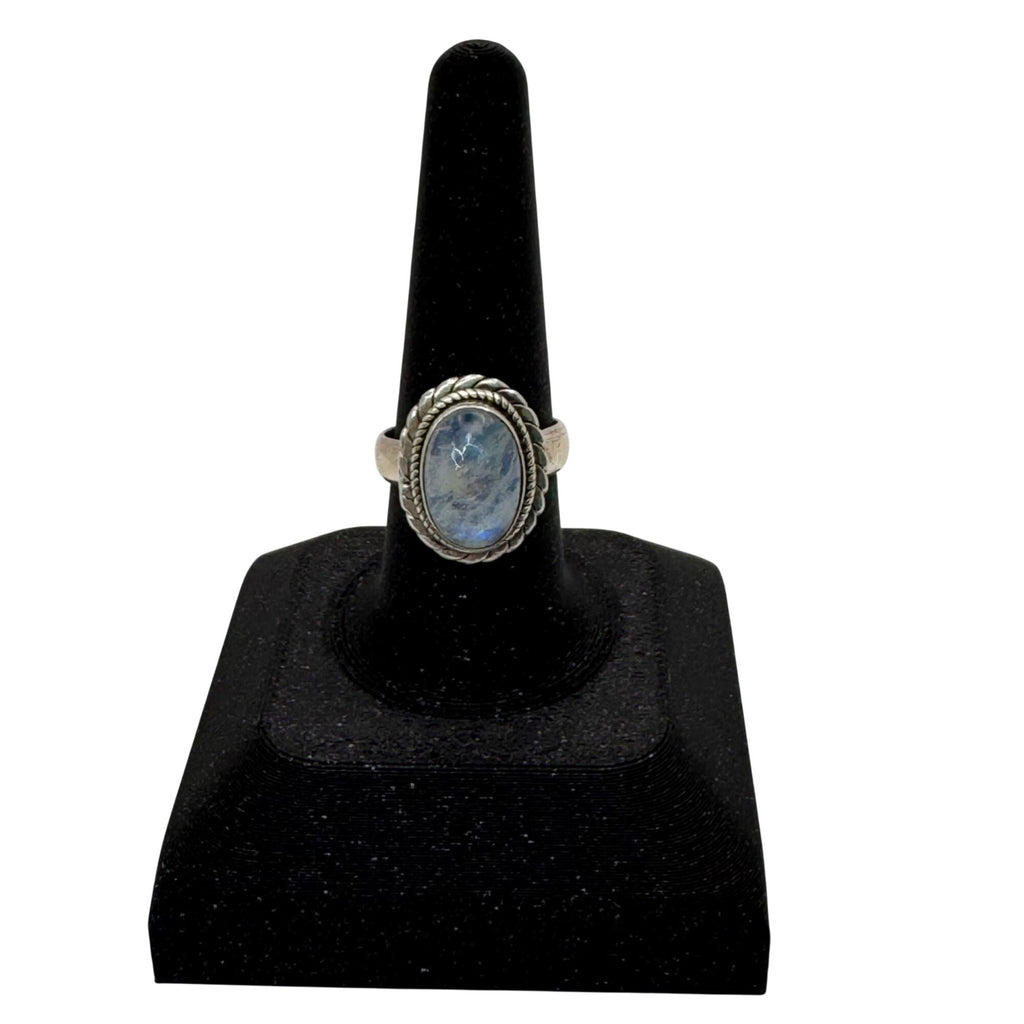 Sterling Silver Moonstone Ring Southwest Oval Cabochon Stone & Braided Size 8