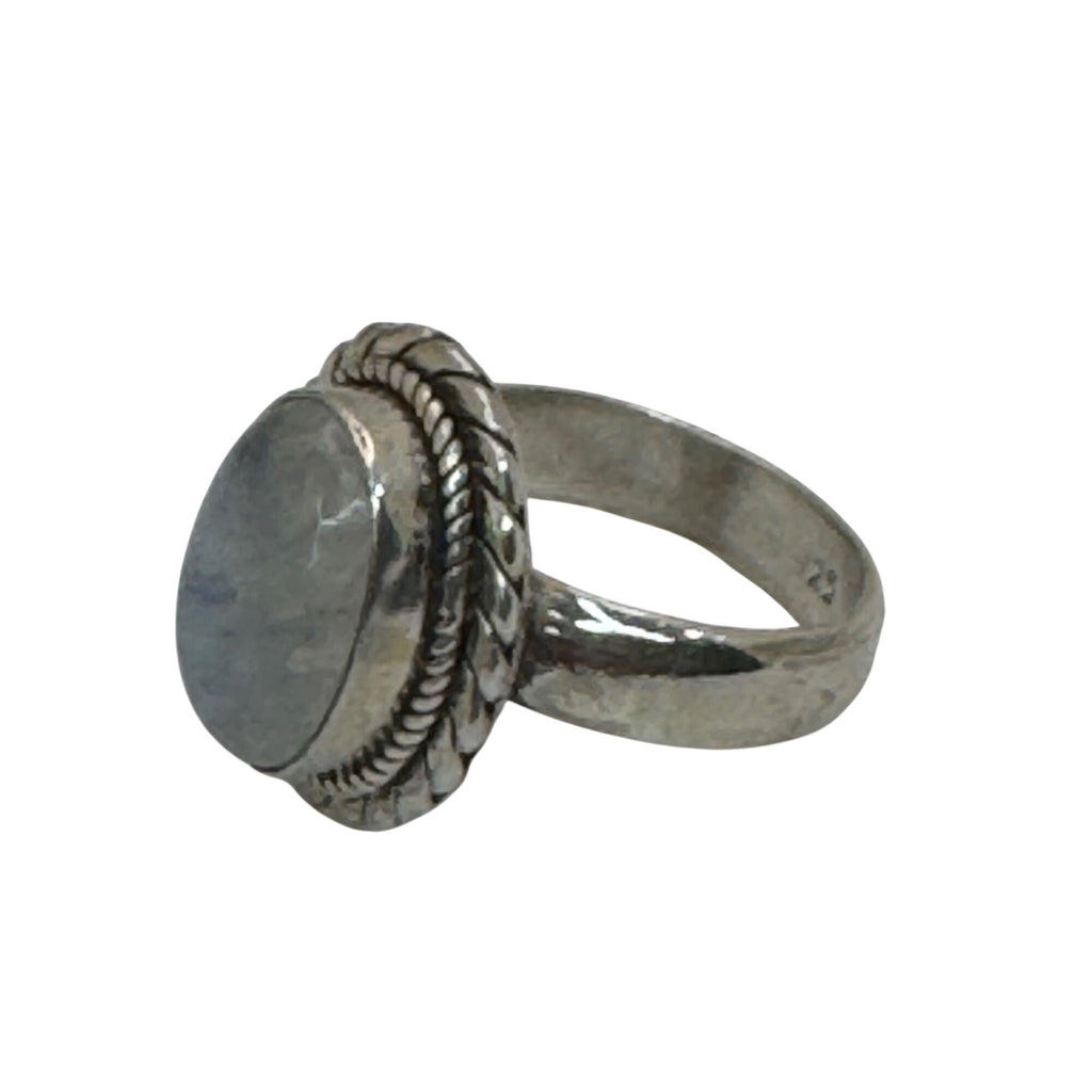 Sterling Silver Moonstone Ring Southwest Oval Cabochon Stone & Braided Size 8