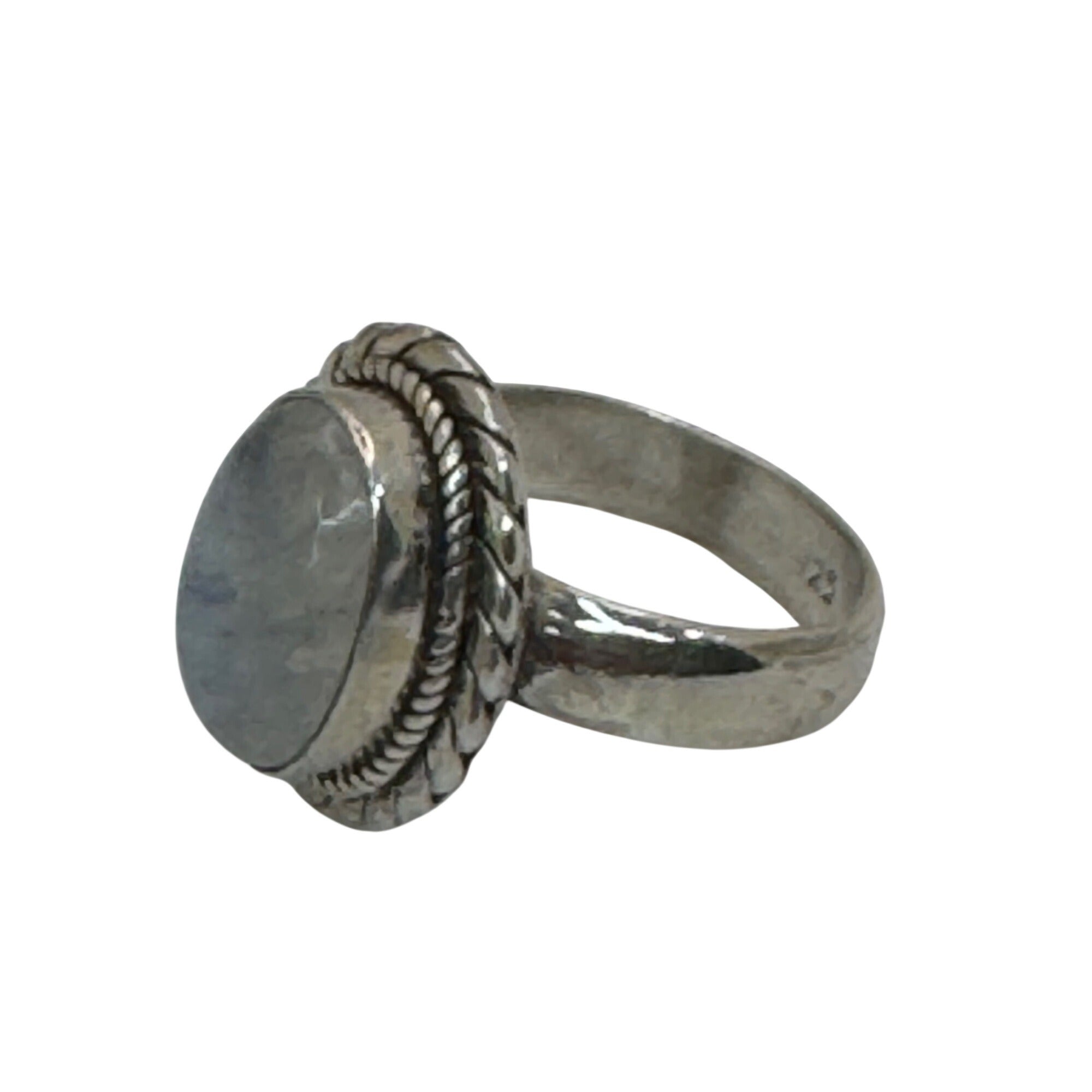 Sterling Silver Moonstone Ring Southwest Oval Cabochon Stone & Braided Size 8