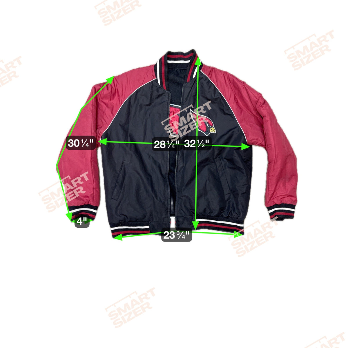 G-III Apparel NFL Arizona Cardinals Black Red Varsity Jacket XL Reversible READ