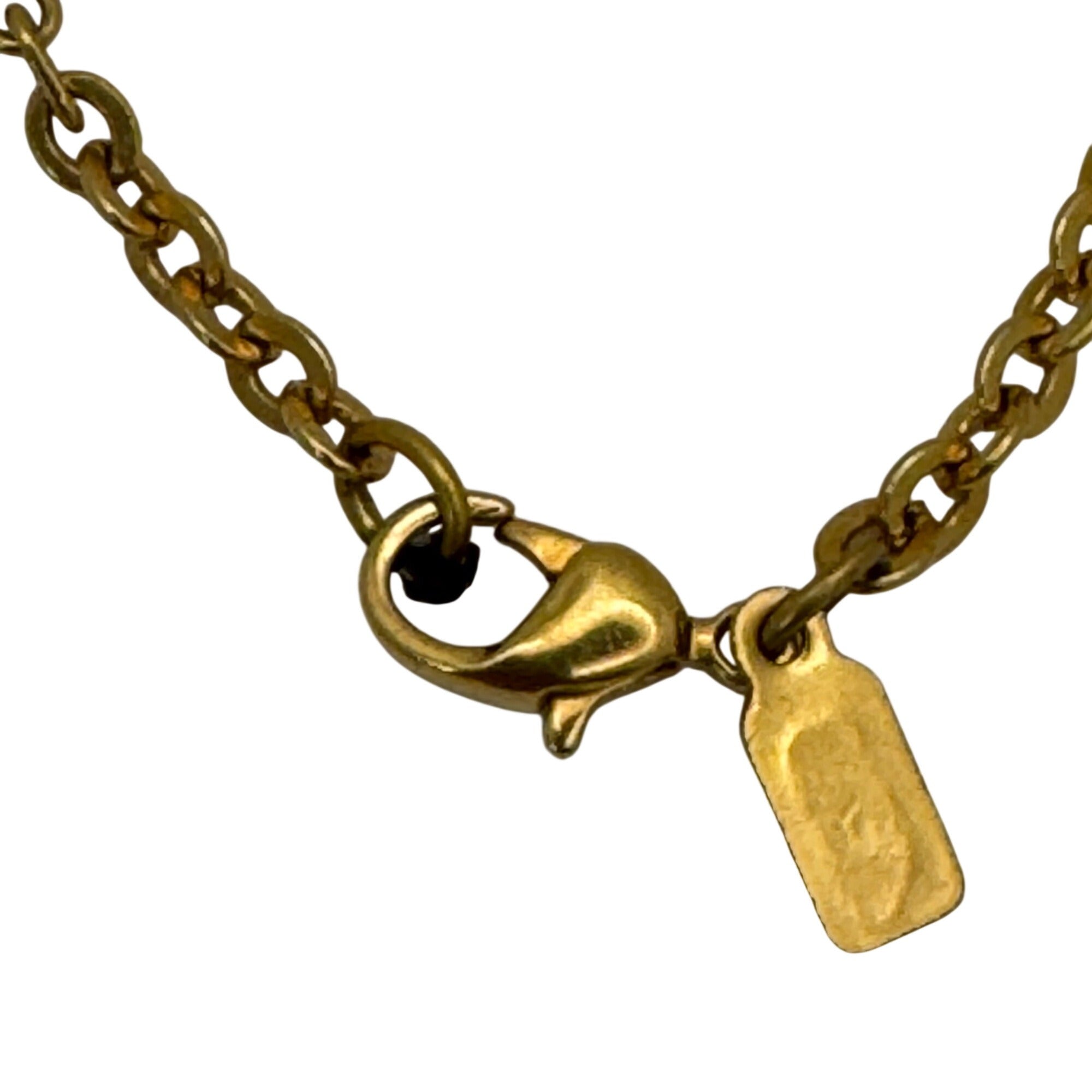 Vintage 1928 Gold-Tone Magnifying Glass Necklace Faux Pearls Pendant Cherub 30"