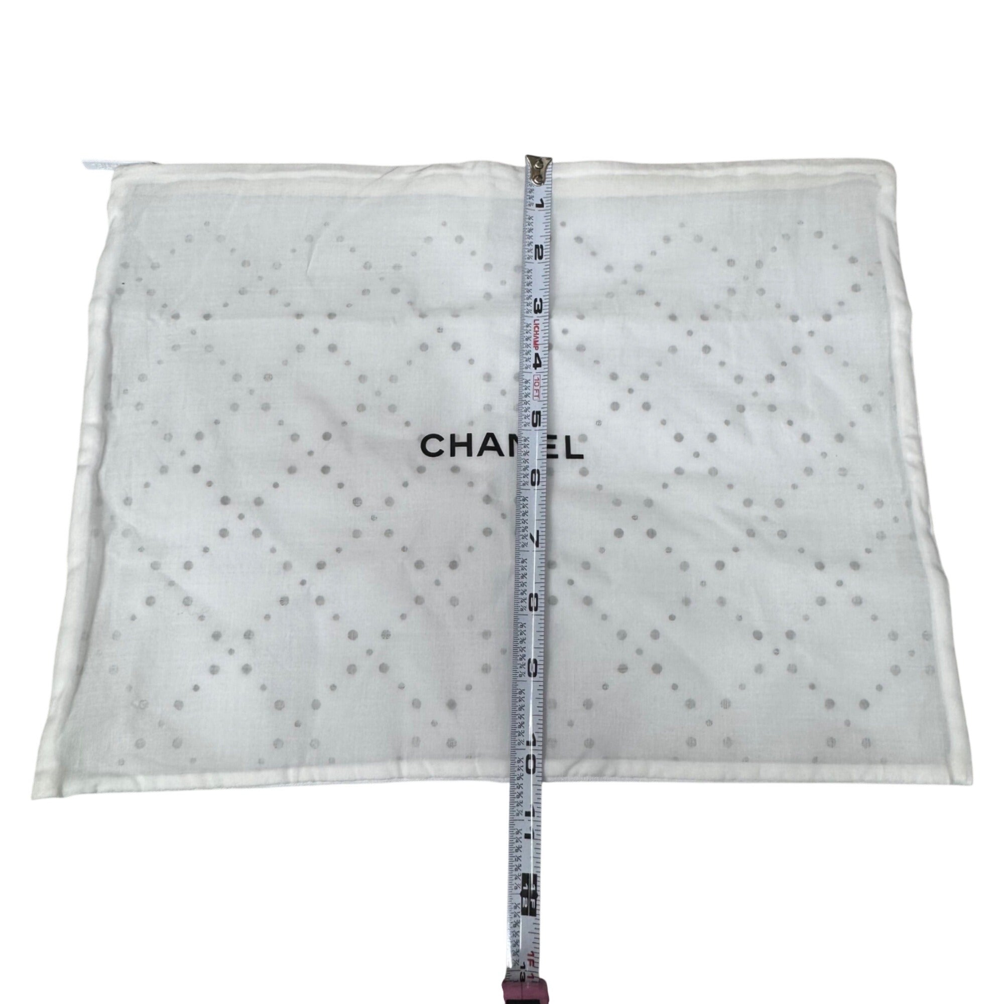 Chanel White Dust Bag Mesh Handbag Purse Storage Zipper Closure 14x10 Inches