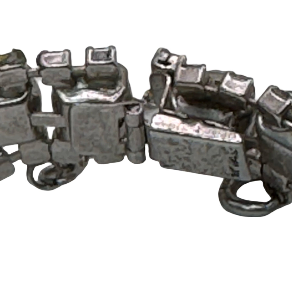 Vintage Triple Row Diamante Silver-Tone Rhinestone Bracelet Safety Chain 7"