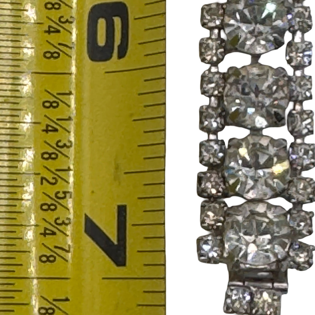 Vintage Triple Row Diamante Silver-Tone Rhinestone Bracelet Safety Chain 7"