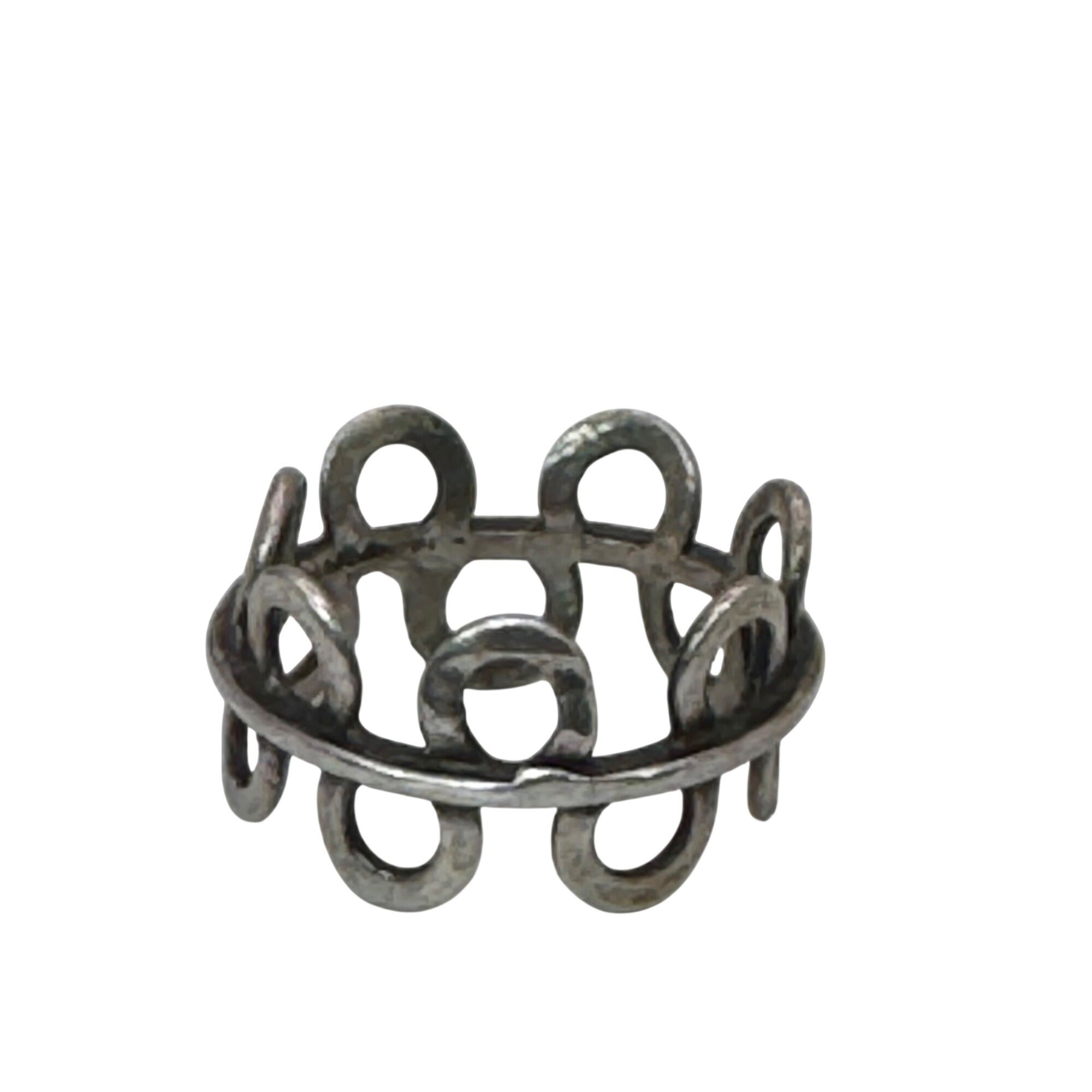 Modernist Sterling Silver Ring Abstract Open-Circle Loop Waves Band Ring Sz 6.5