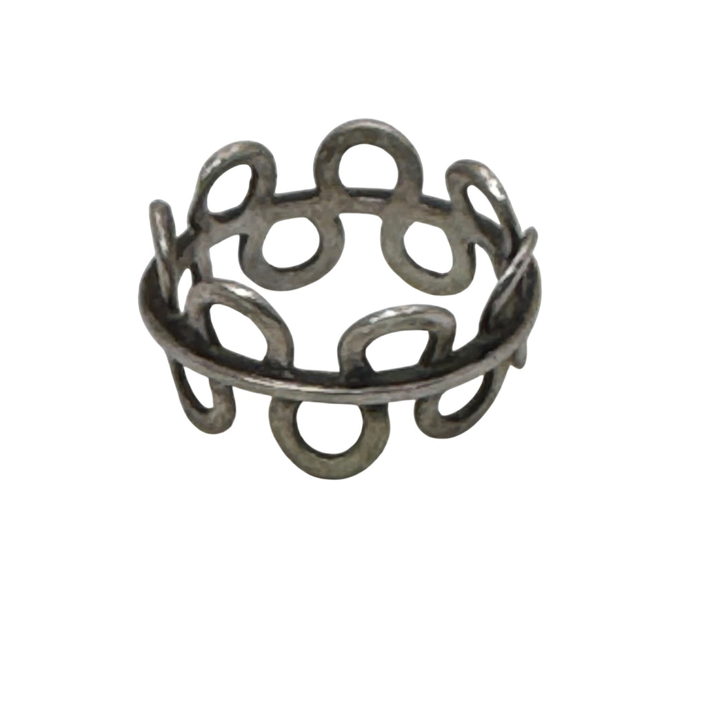 Modernist Sterling Silver Ring Abstract Open-Circle Loop Waves Band Ring Sz 6.5