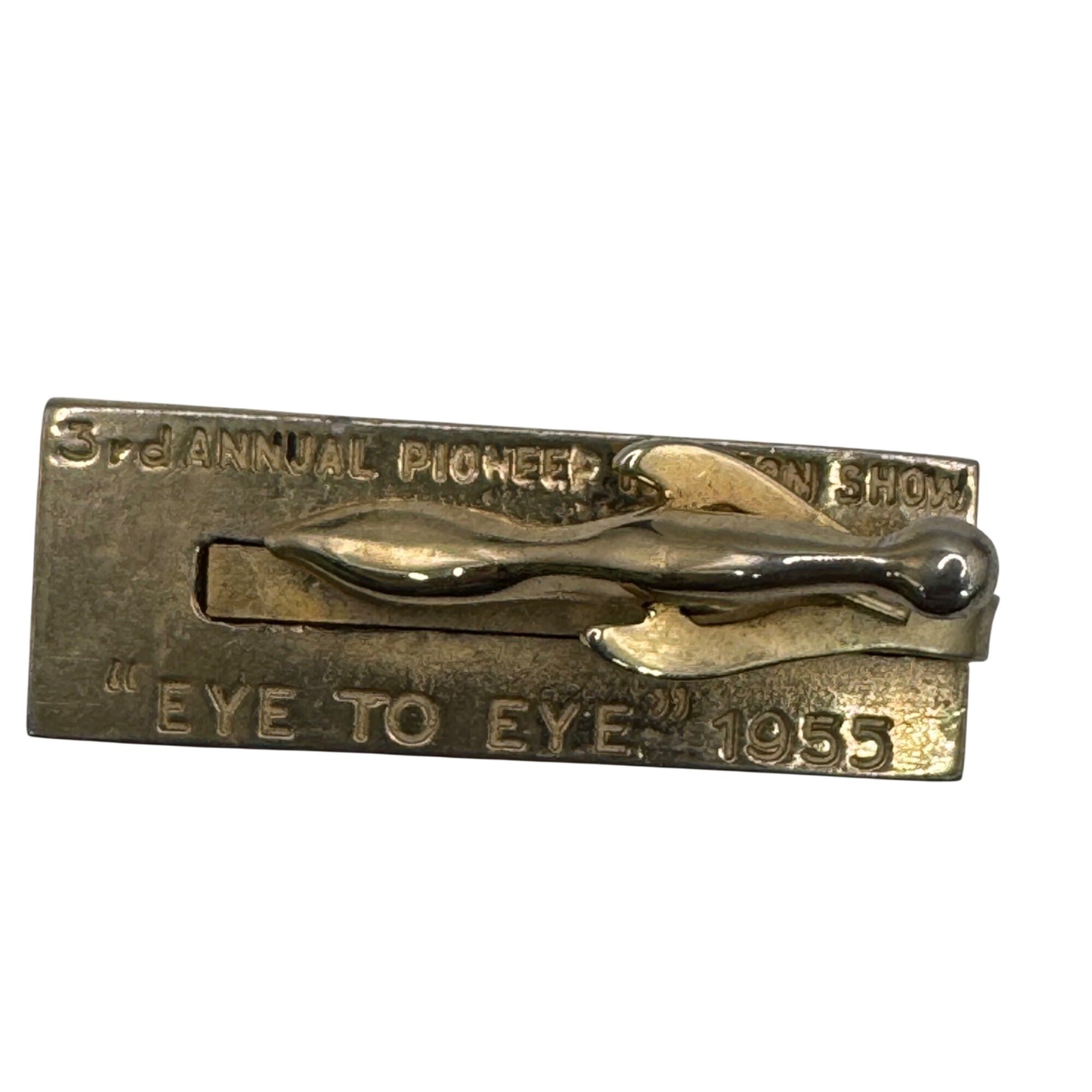 Vintage 1955 3rd Annual Pioneer Fashion Show Gold Tie Clip "Eye To Eye" 14k 15g