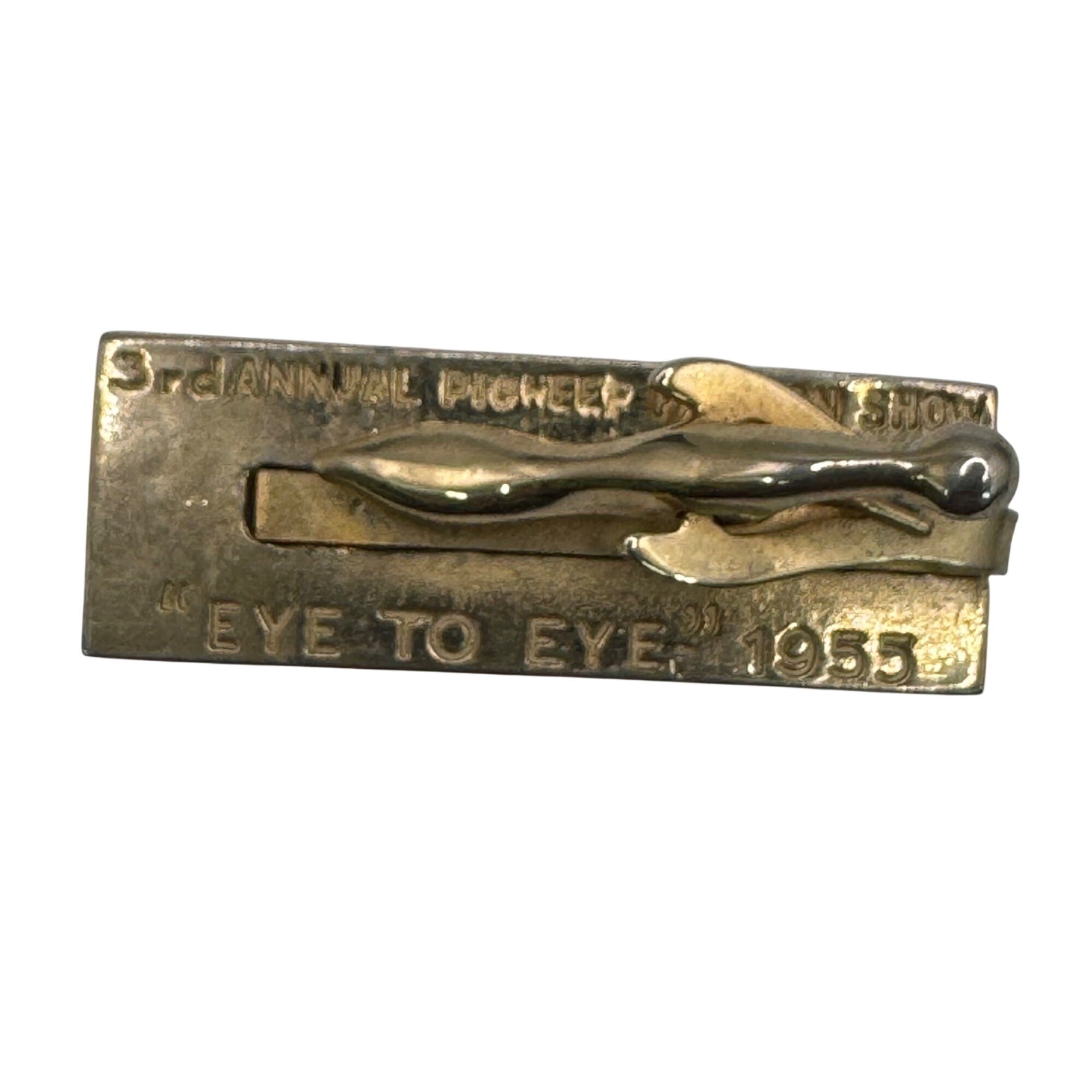 Vintage 1955 3rd Annual Pioneer Fashion Show Gold Tie Clip "Eye To Eye" 14k 15g