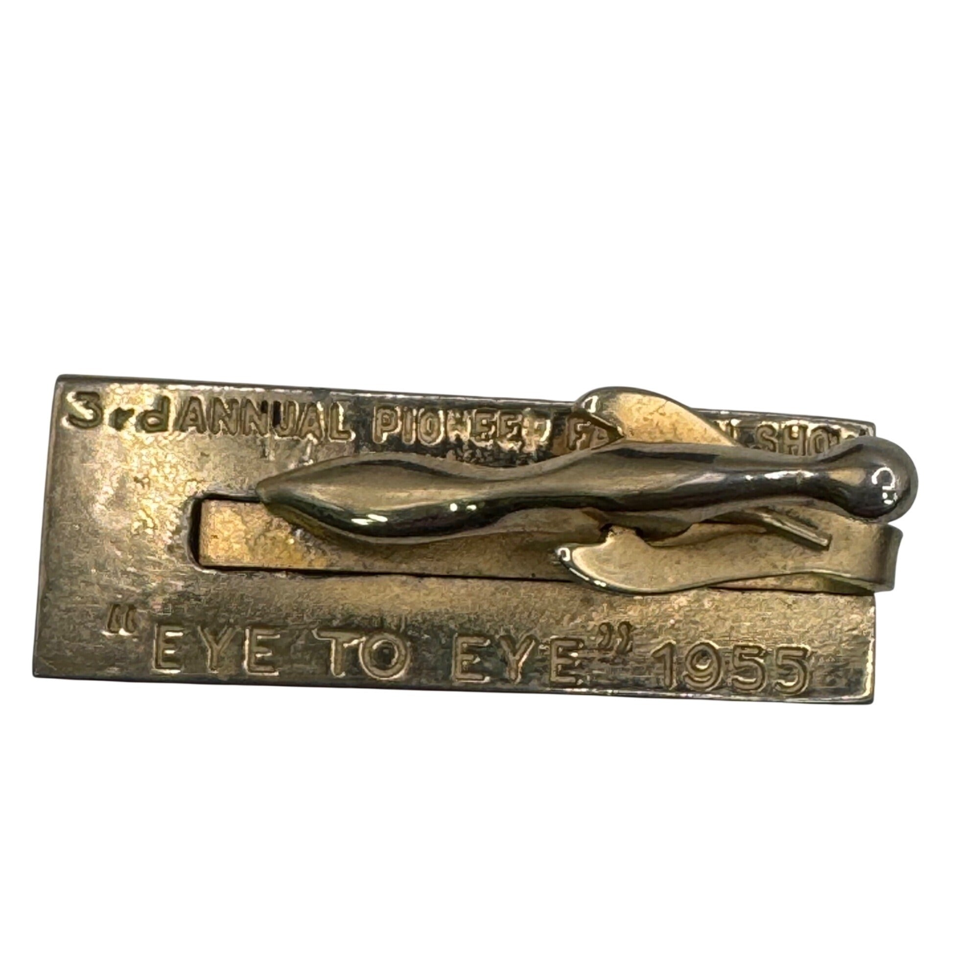 Vintage 1955 3rd Annual Pioneer Fashion Show Gold Tie Clip "Eye To Eye" 14k 15g