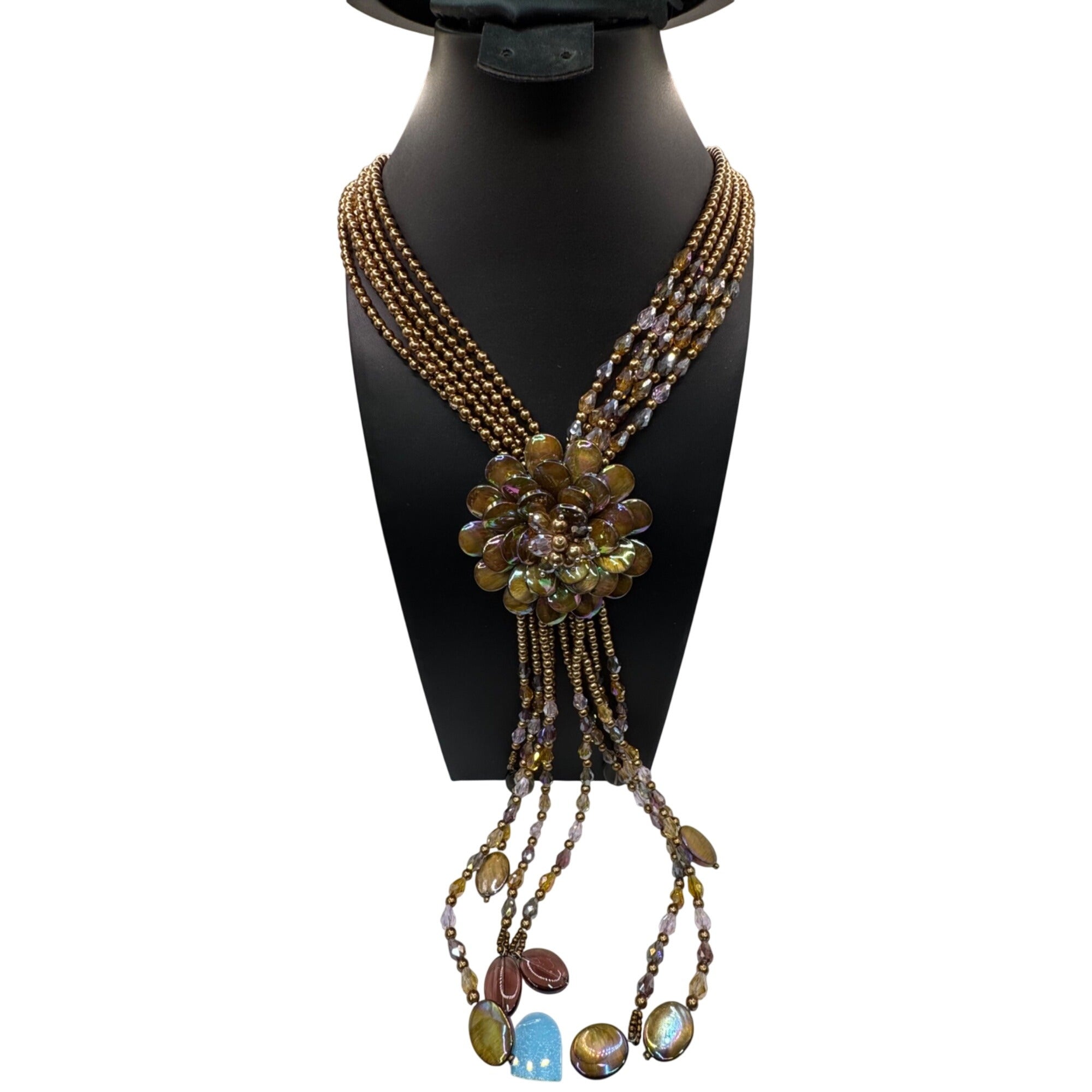 Joan Rivers Starlet Tassel Starlet Beads Flower Necklace Enamel Floral Statement