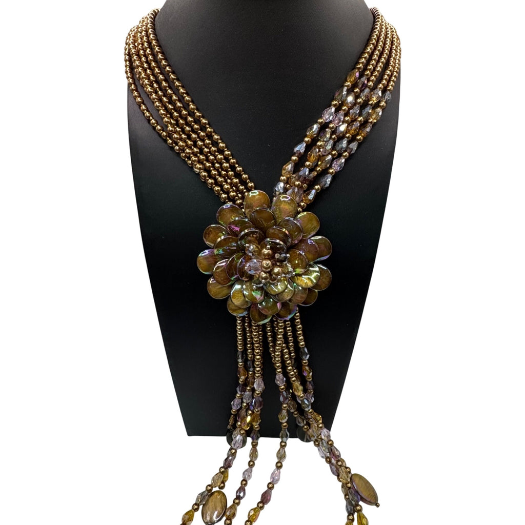 Joan Rivers Starlet Tassel Starlet Beads Flower Necklace Enamel Floral Statement