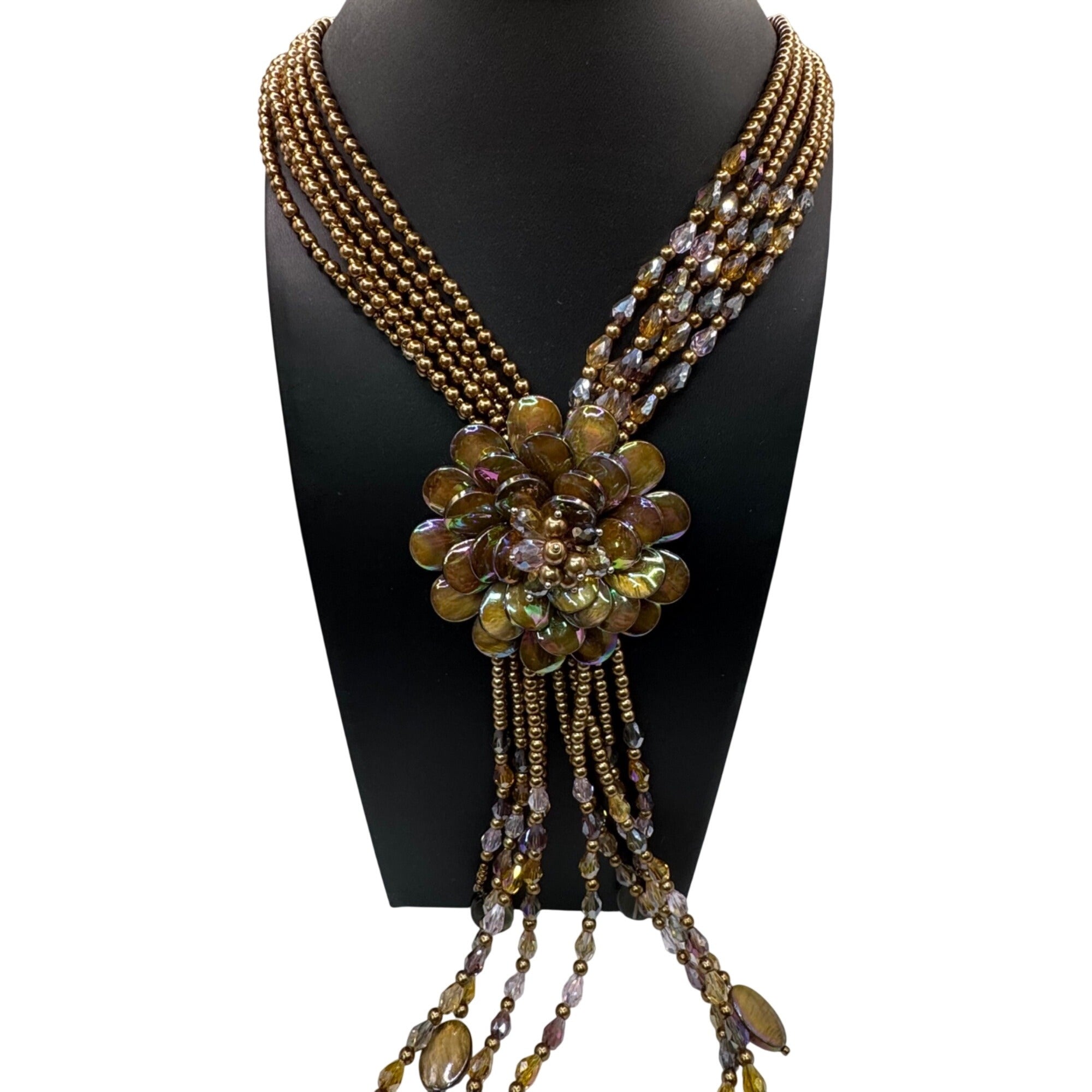 Joan Rivers Starlet Tassel Starlet Beads Flower Necklace Enamel Floral Statement