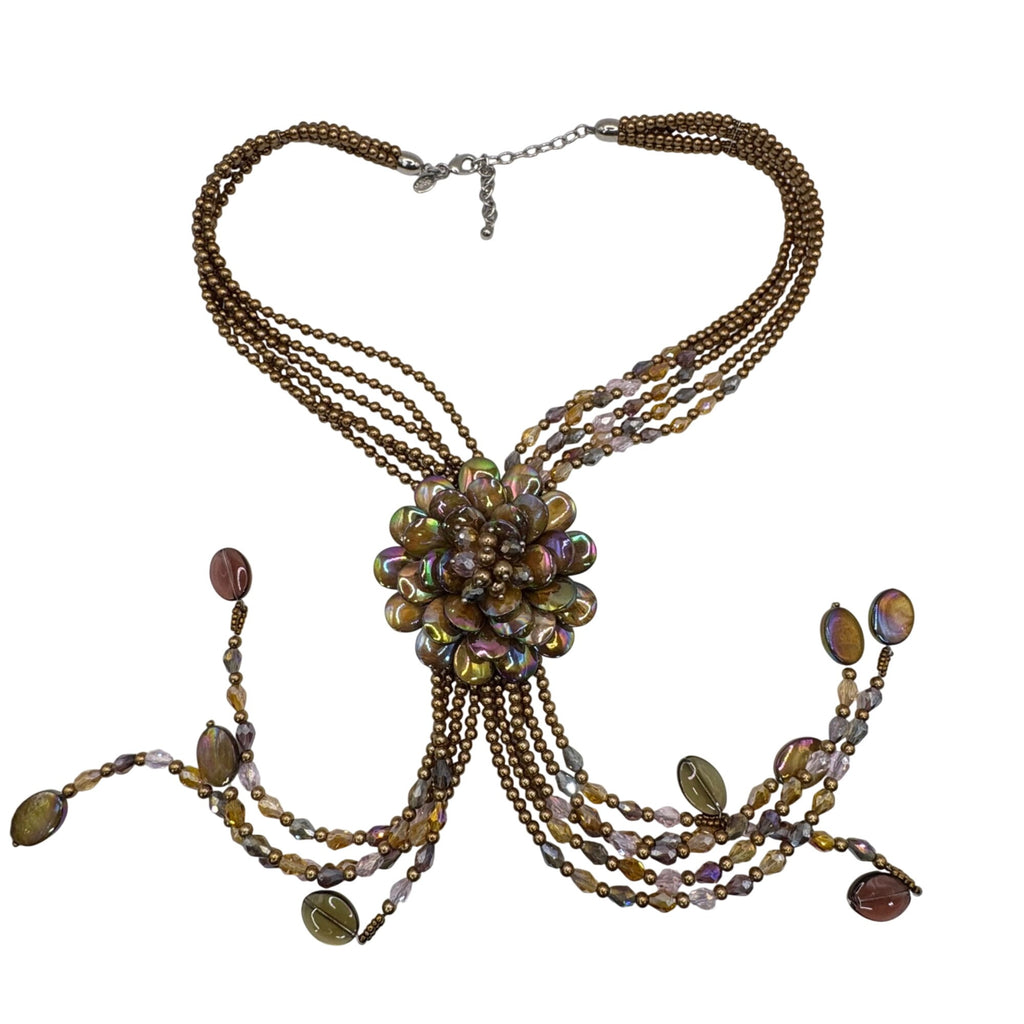 Joan Rivers Starlet Tassel Starlet Beads Flower Necklace Enamel Floral Statement