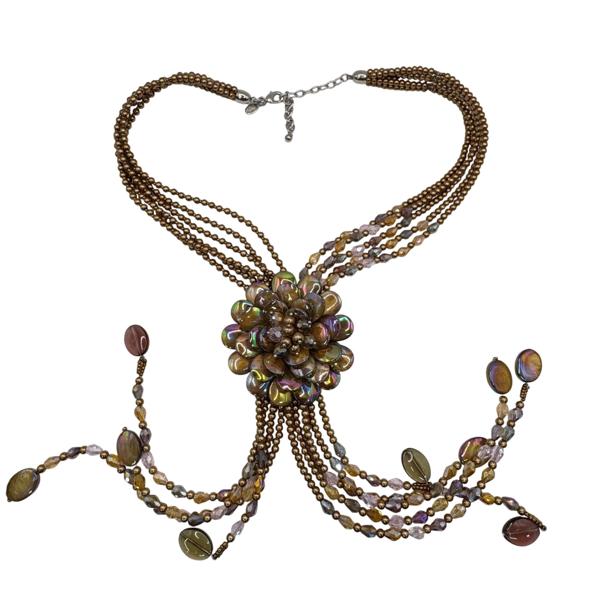 Joan Rivers Starlet Tassel Starlet Beads Flower Necklace Enamel Floral Statement