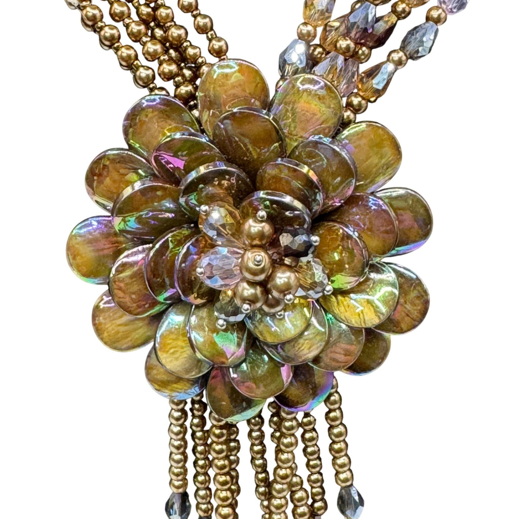 Joan Rivers Starlet Tassel Starlet Beads Flower Necklace Enamel Floral Statement