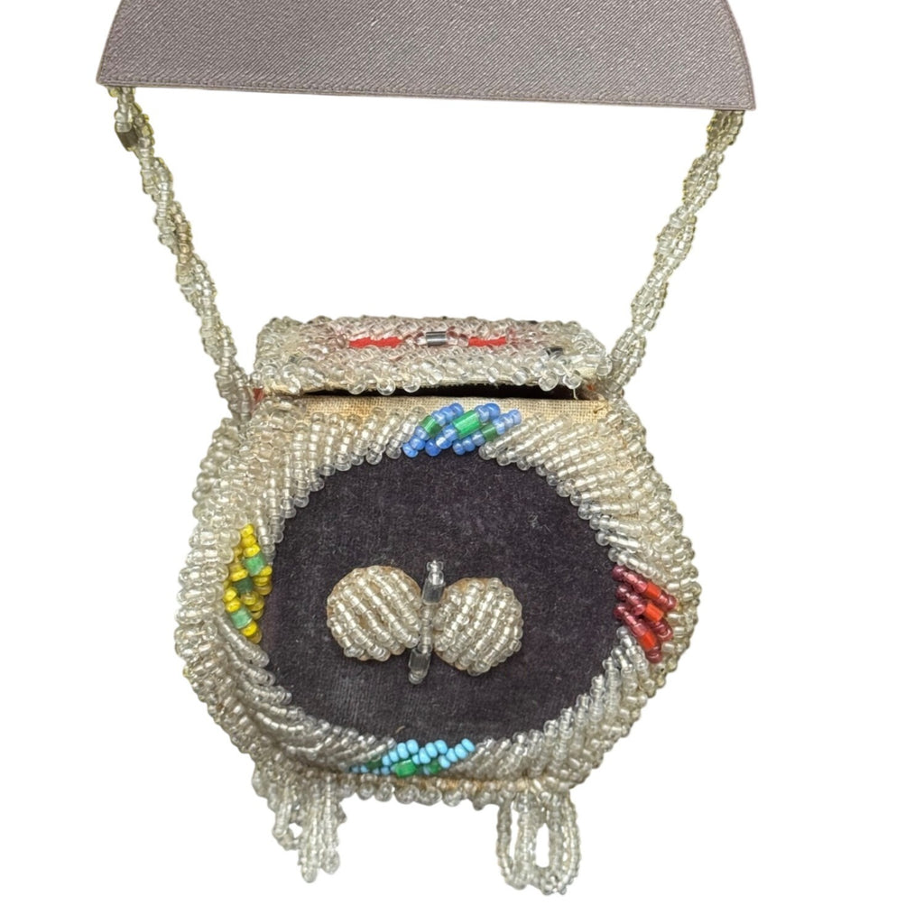 Iroquois Butterfly Moth Antique beaded Small purse Native American whimsy 5"