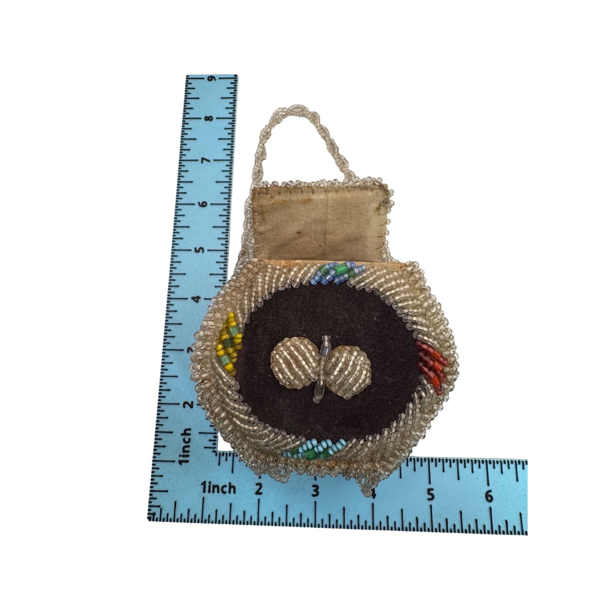 Iroquois Butterfly Moth Antique beaded Small purse Native American whimsy 5"