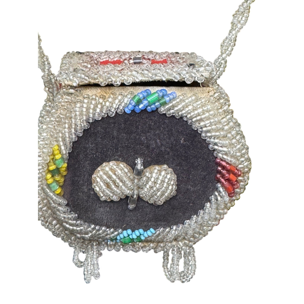 Iroquois Butterfly Moth Antique beaded Small purse Native American whimsy 5"