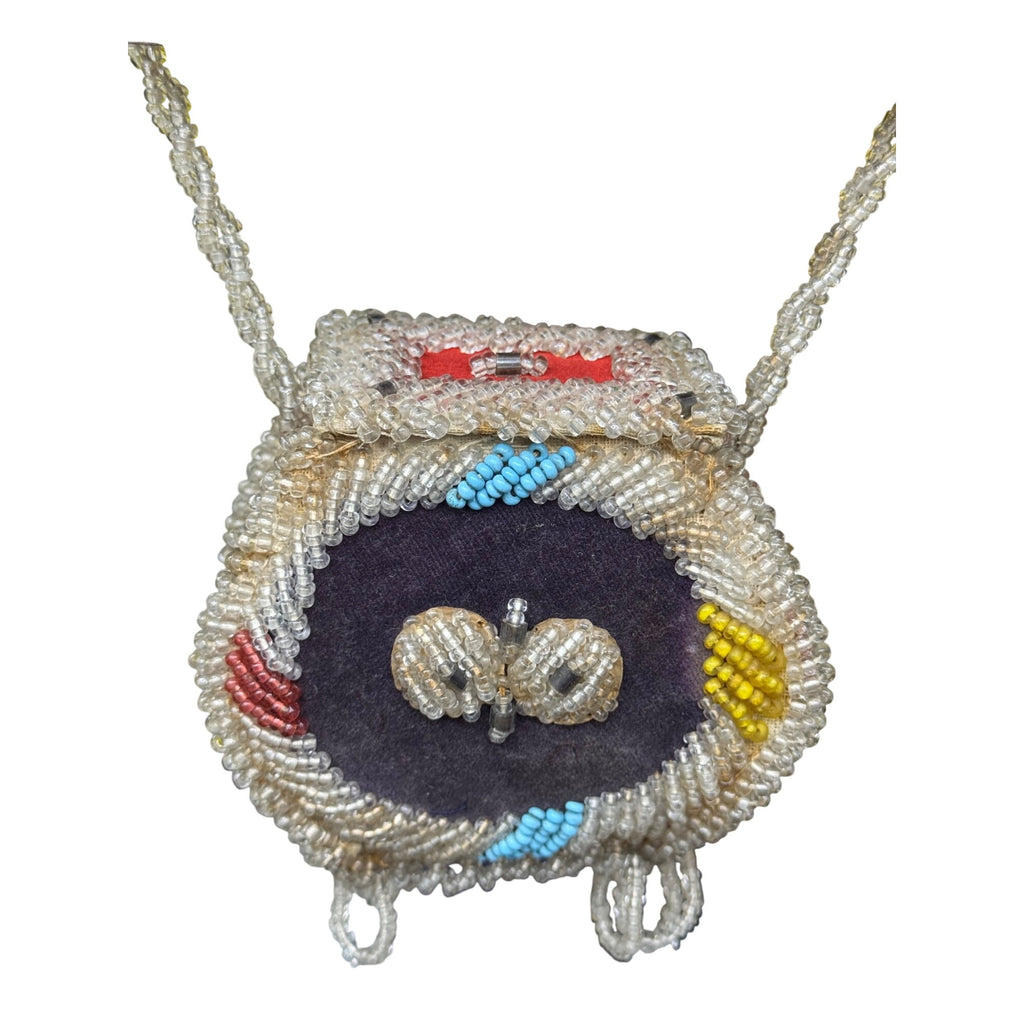 Iroquois Butterfly Moth Antique beaded Small purse Native American whimsy 5"
