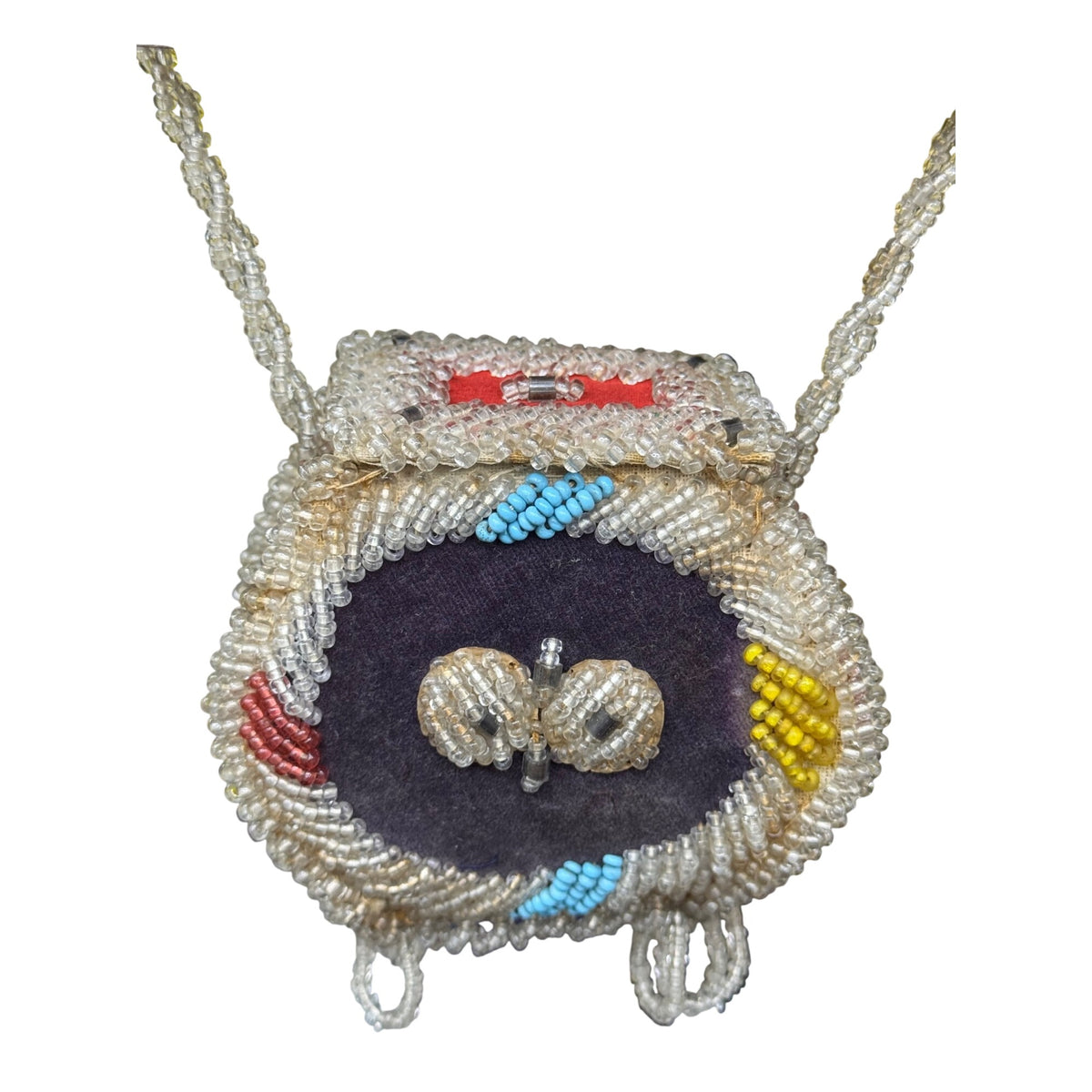 Iroquois Butterfly Moth Antique beaded Small purse Native American whimsy 5"