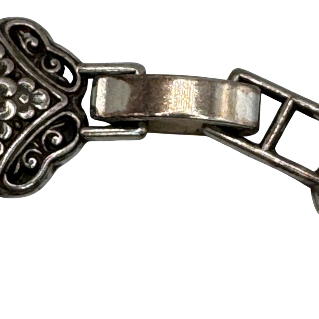 Brighton Silver-Tone Floral Bracelet Scroll Link In Original Heart Tin Box 7"