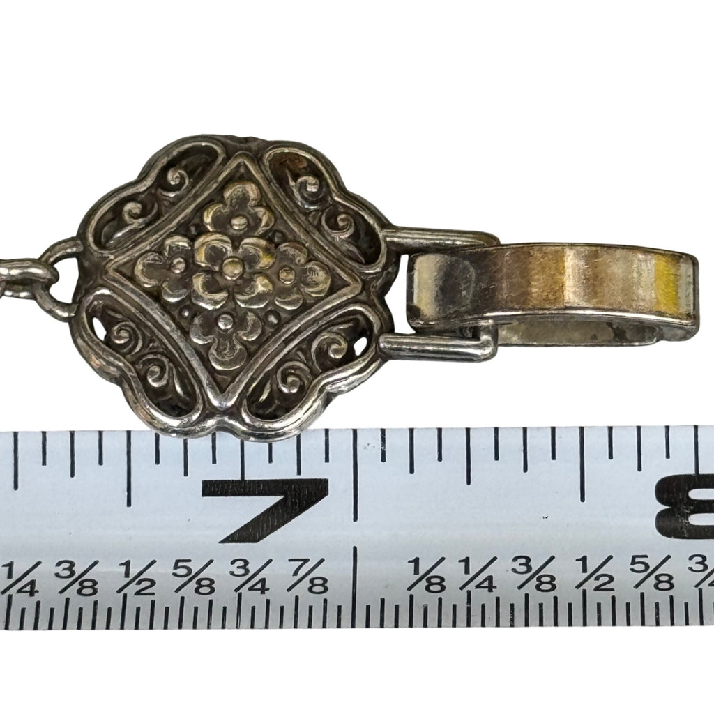 Brighton Silver-Tone Floral Bracelet Scroll Link In Original Heart Tin Box 7"