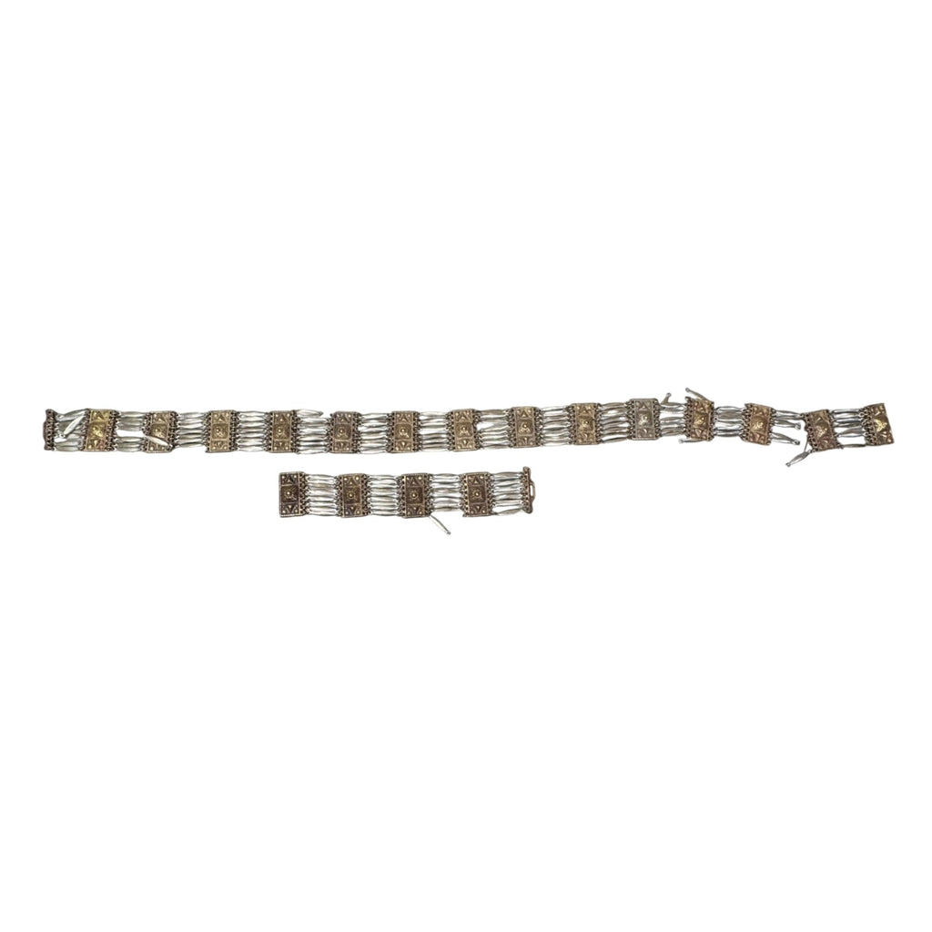 Vintage Mexican Alpaca Temple Linked Necklace Bracelet Hallmarked Needs Repair