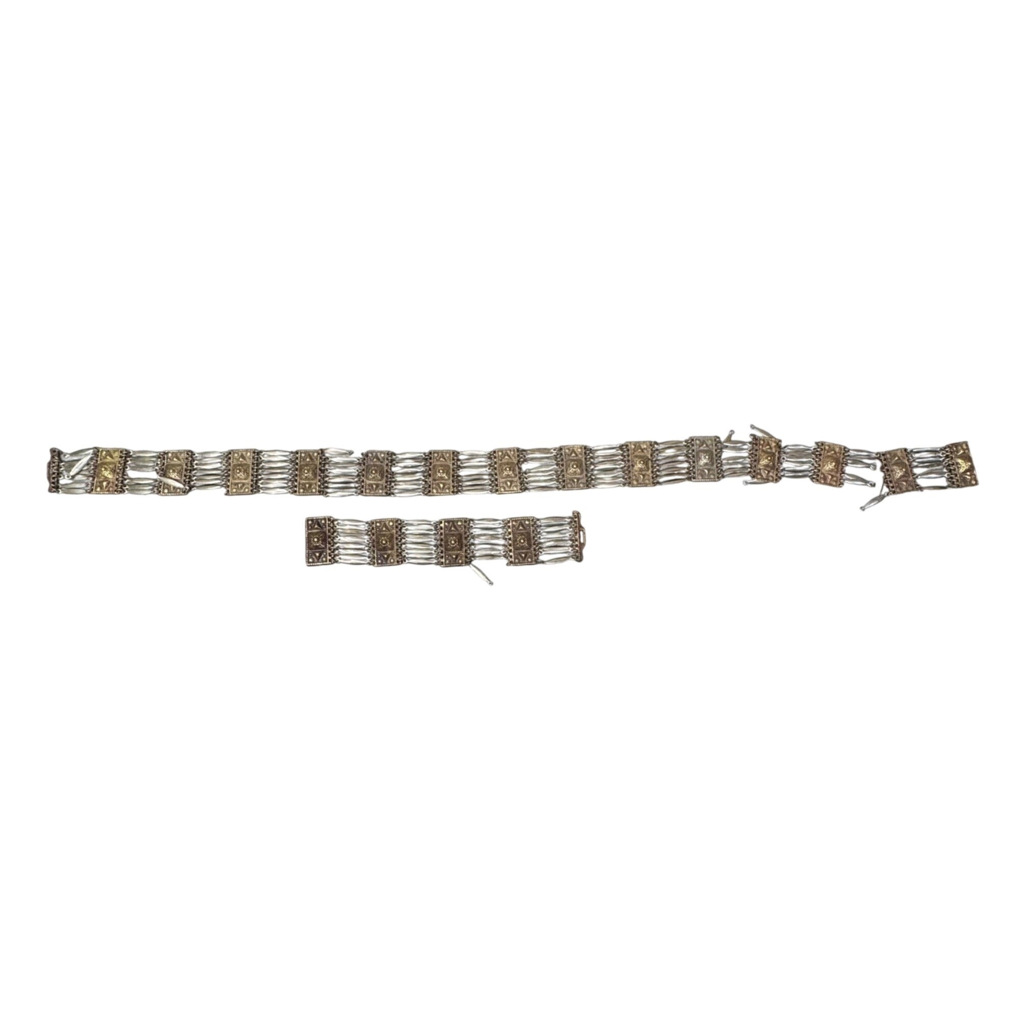 Vintage Mexican Alpaca Temple Linked Necklace Bracelet Hallmarked Needs Repair