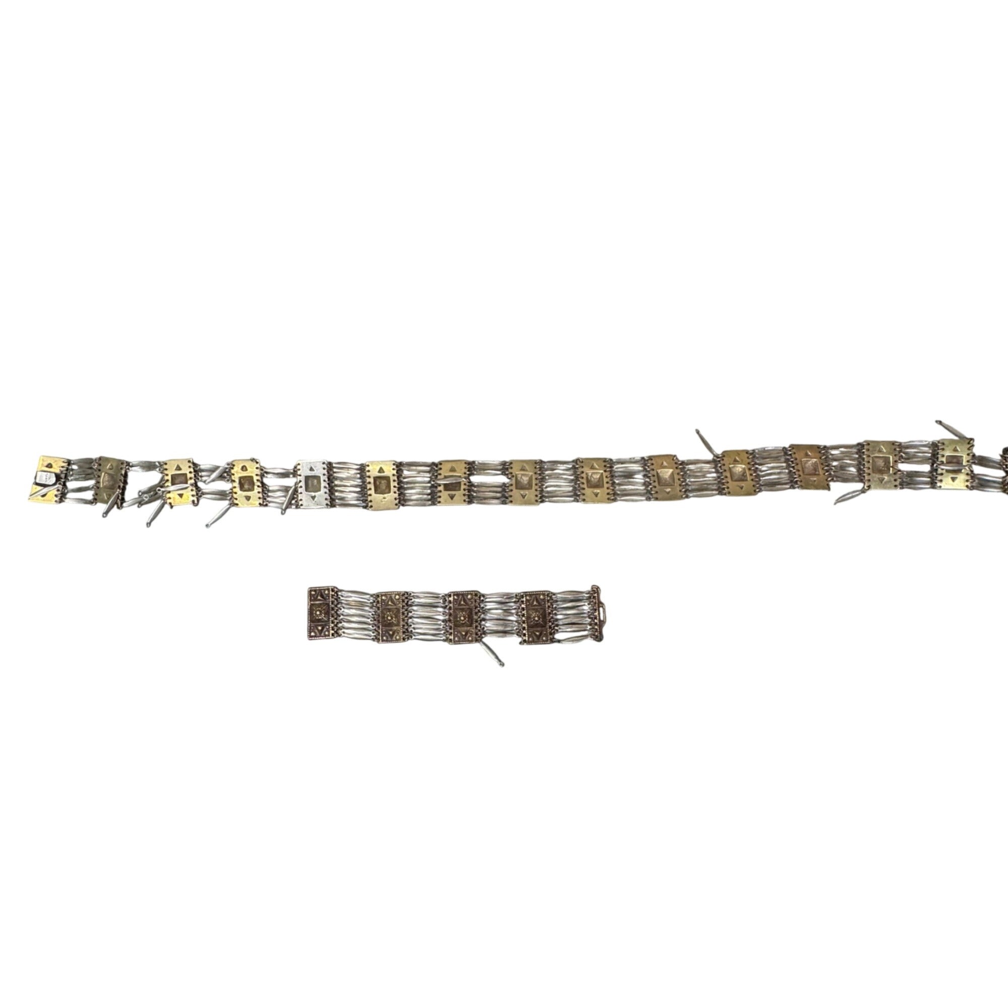 Vintage Mexican Alpaca Temple Linked Necklace Bracelet Hallmarked Needs Repair