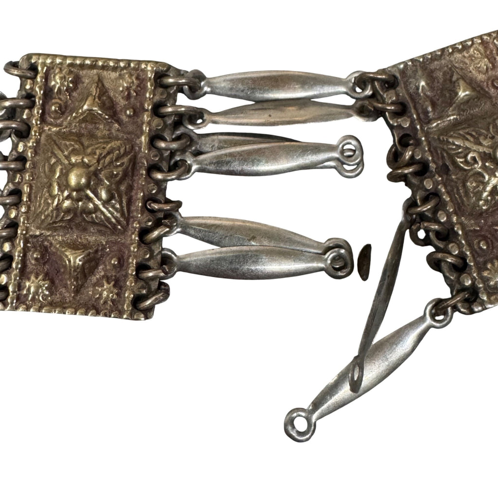 Vintage Mexican Alpaca Temple Linked Necklace Bracelet Hallmarked Needs Repair