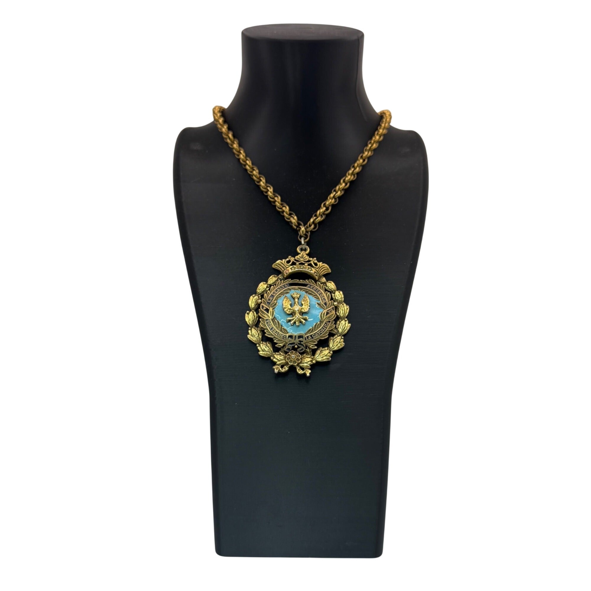 Enamel CORO Crown Eagle Pendant Enamel Isabel Catolica Spain Medallion Necklace