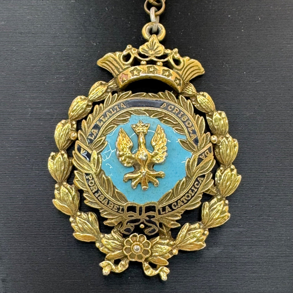 Enamel CORO Crown Eagle Pendant Enamel Isabel Catolica Spain Medallion Necklace