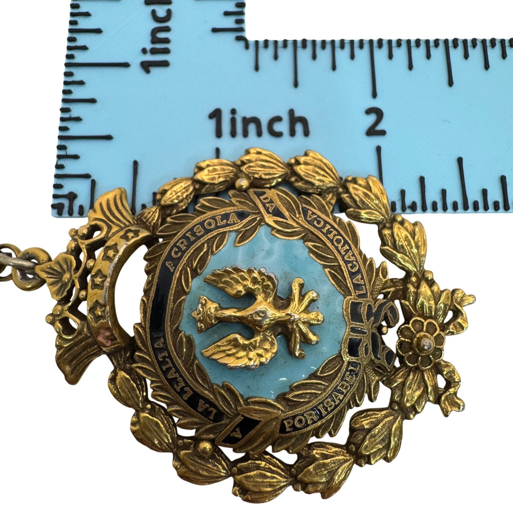 Enamel CORO Crown Eagle Pendant Enamel Isabel Catolica Spain Medallion Necklace