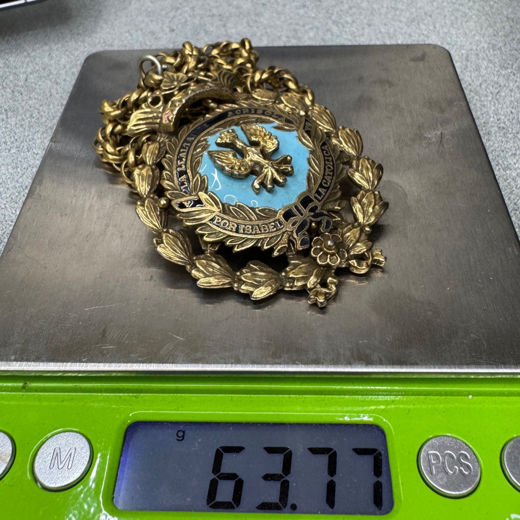 Enamel CORO Crown Eagle Pendant Enamel Isabel Catolica Spain Medallion Necklace
