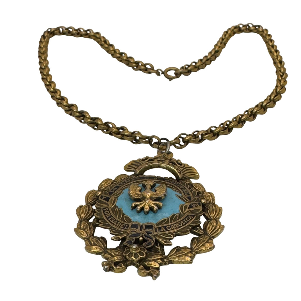 Enamel CORO Crown Eagle Pendant Enamel Isabel Catolica Spain Medallion Necklace