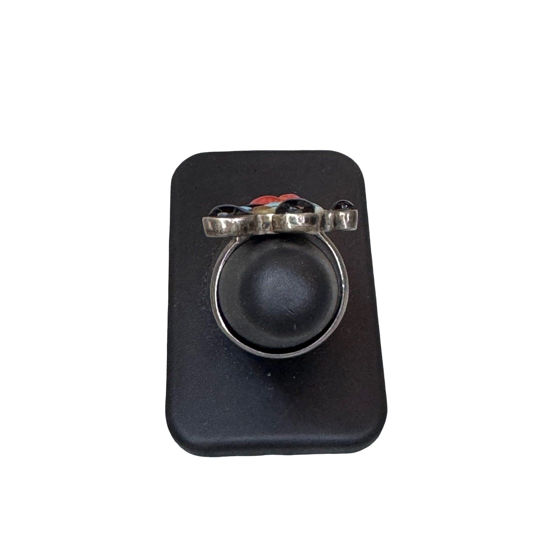 Zuni Mickey Inlaid Handmade Sterling Silver Ring Size 6.25 Turquoise Coral READ