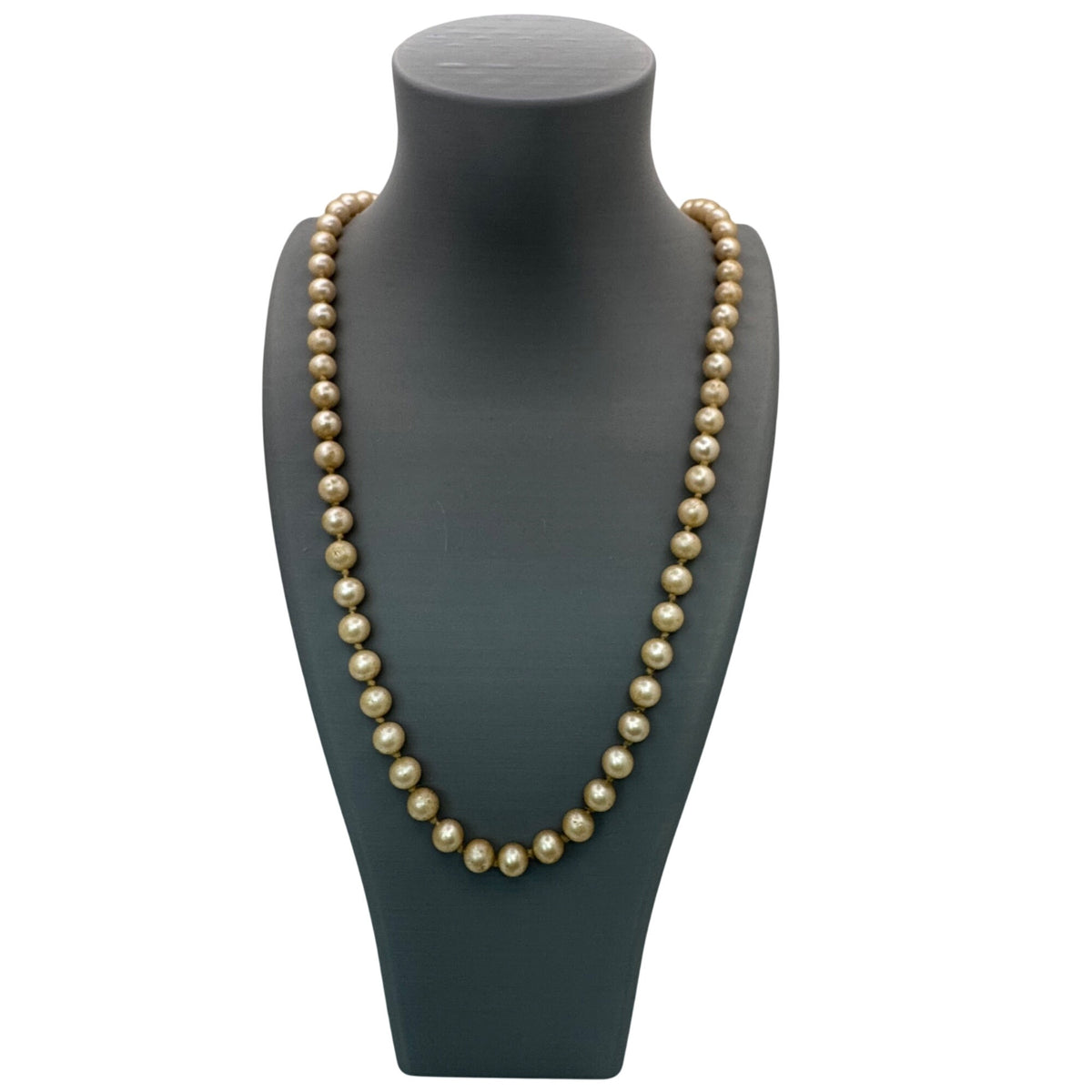 32" Double Knotted Pearl Classic Faux Pearl Necklace Sterling Clasp Vintage READ