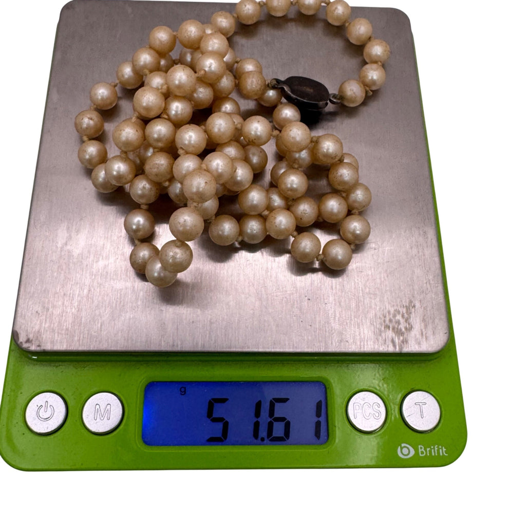 32" Double Knotted Pearl Classic Faux Pearl Necklace Sterling Clasp Vintage READ