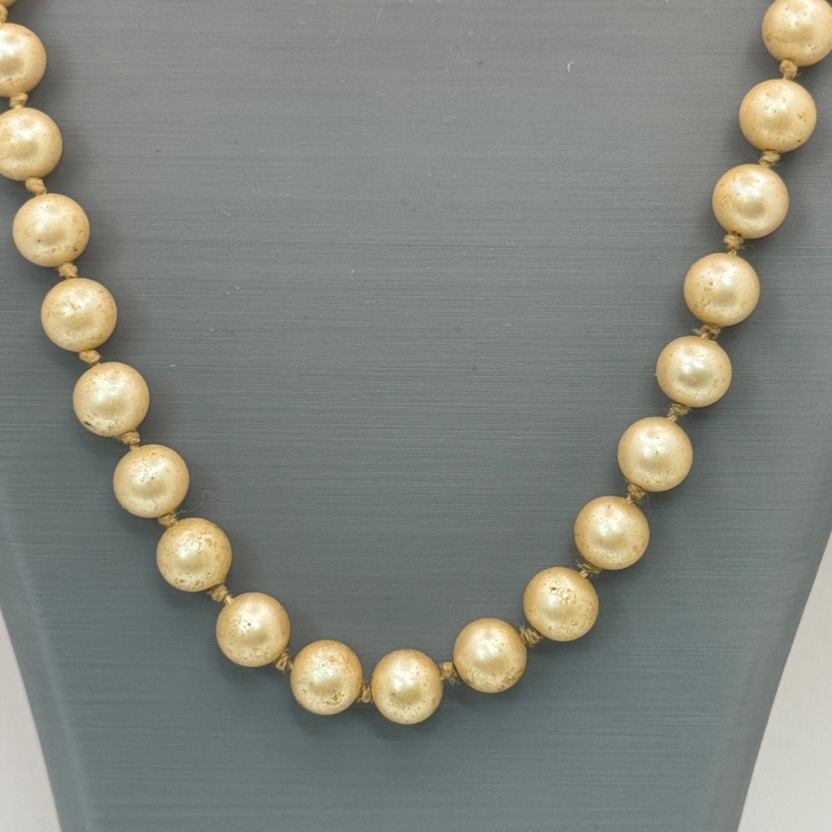 32" Double Knotted Pearl Classic Faux Pearl Necklace Sterling Clasp Vintage READ