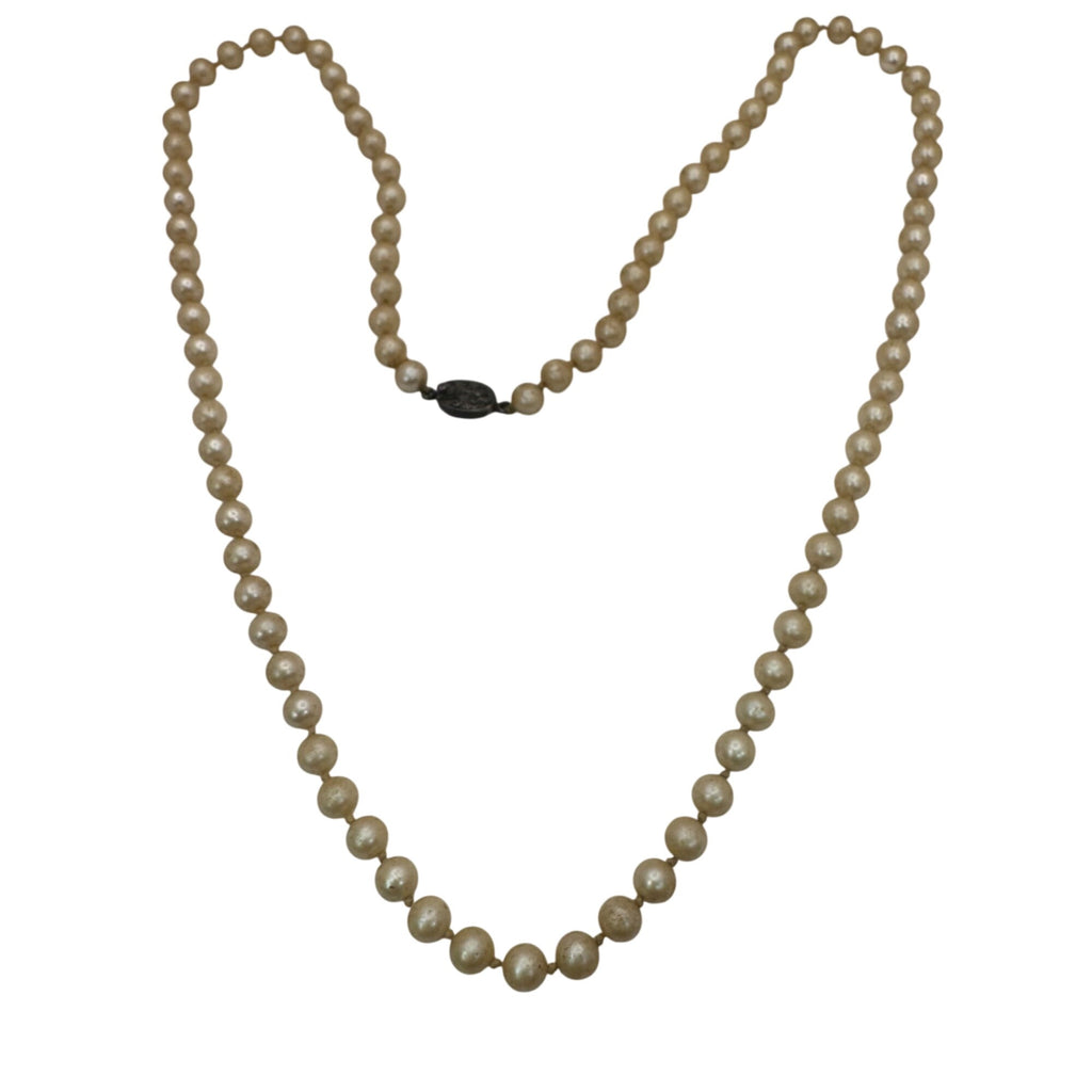 32" Double Knotted Pearl Classic Faux Pearl Necklace Sterling Clasp Vintage READ