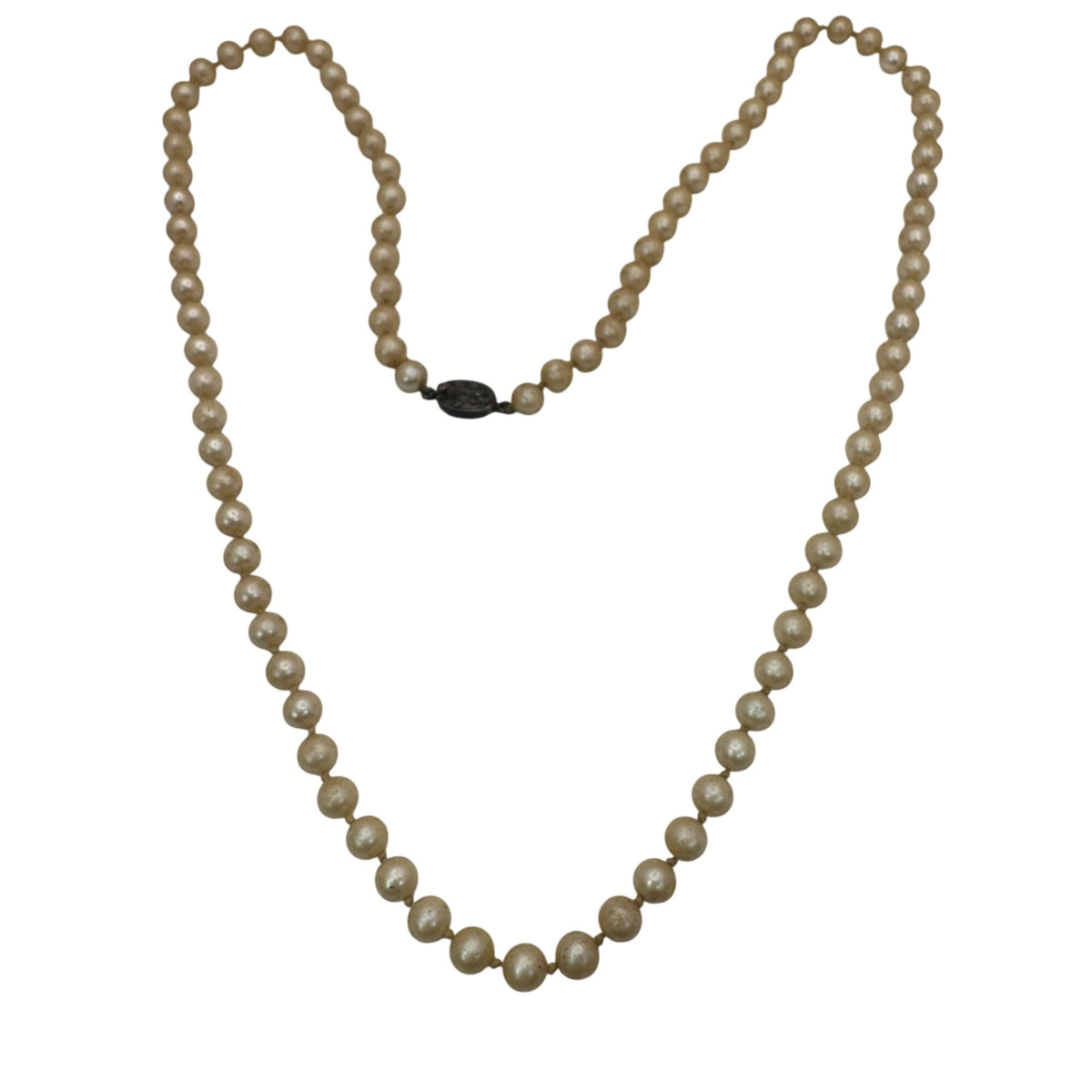 32" Double Knotted Pearl Classic Faux Pearl Necklace Sterling Clasp Vintage READ