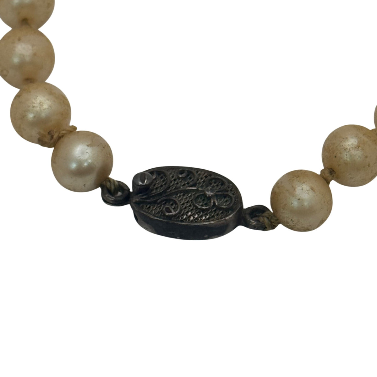 32" Double Knotted Pearl Classic Faux Pearl Necklace Sterling Clasp Vintage READ