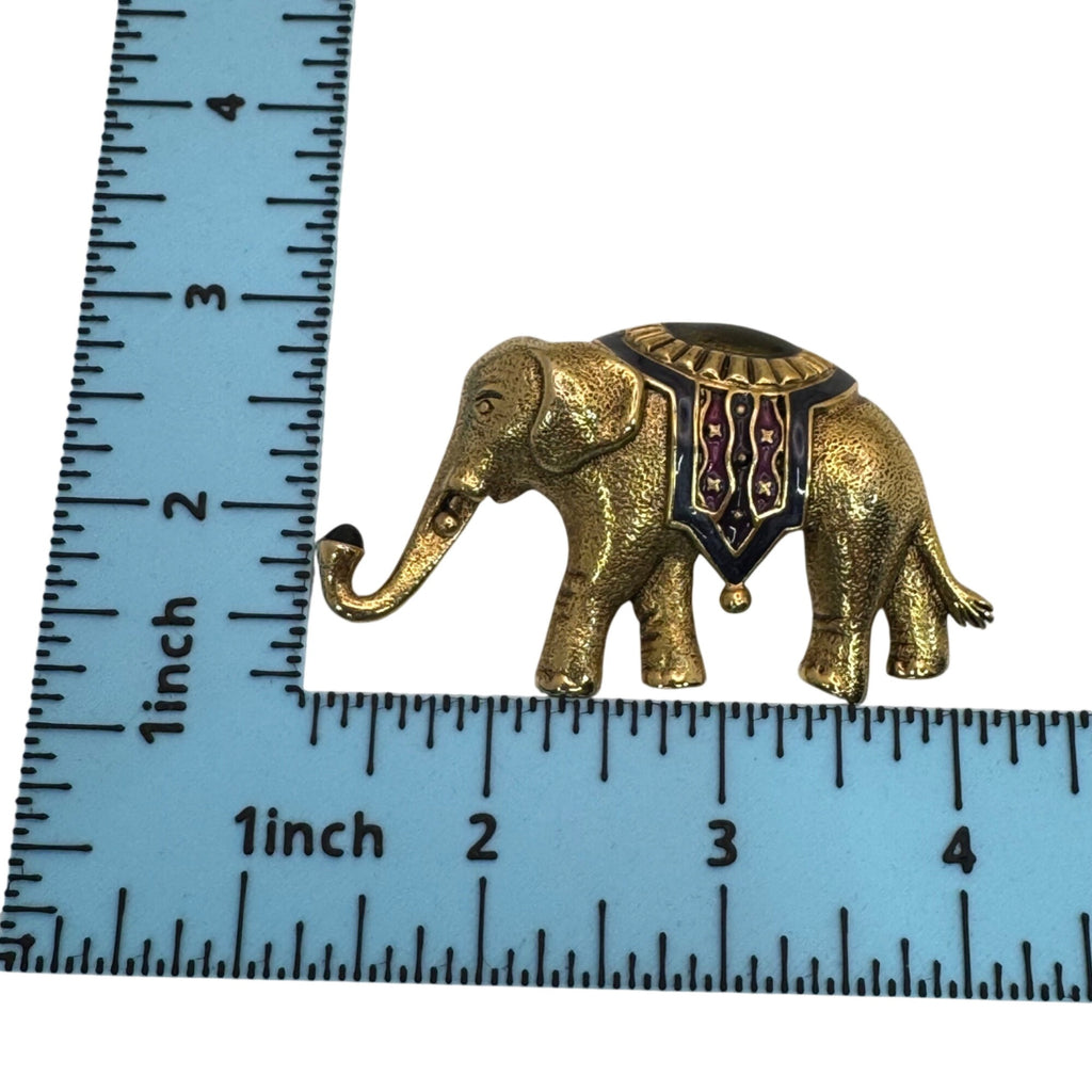 Monet Elephant Brooch Gold Tone Statement Red Green Enamel Pearl Vintage 2.5 Vtg