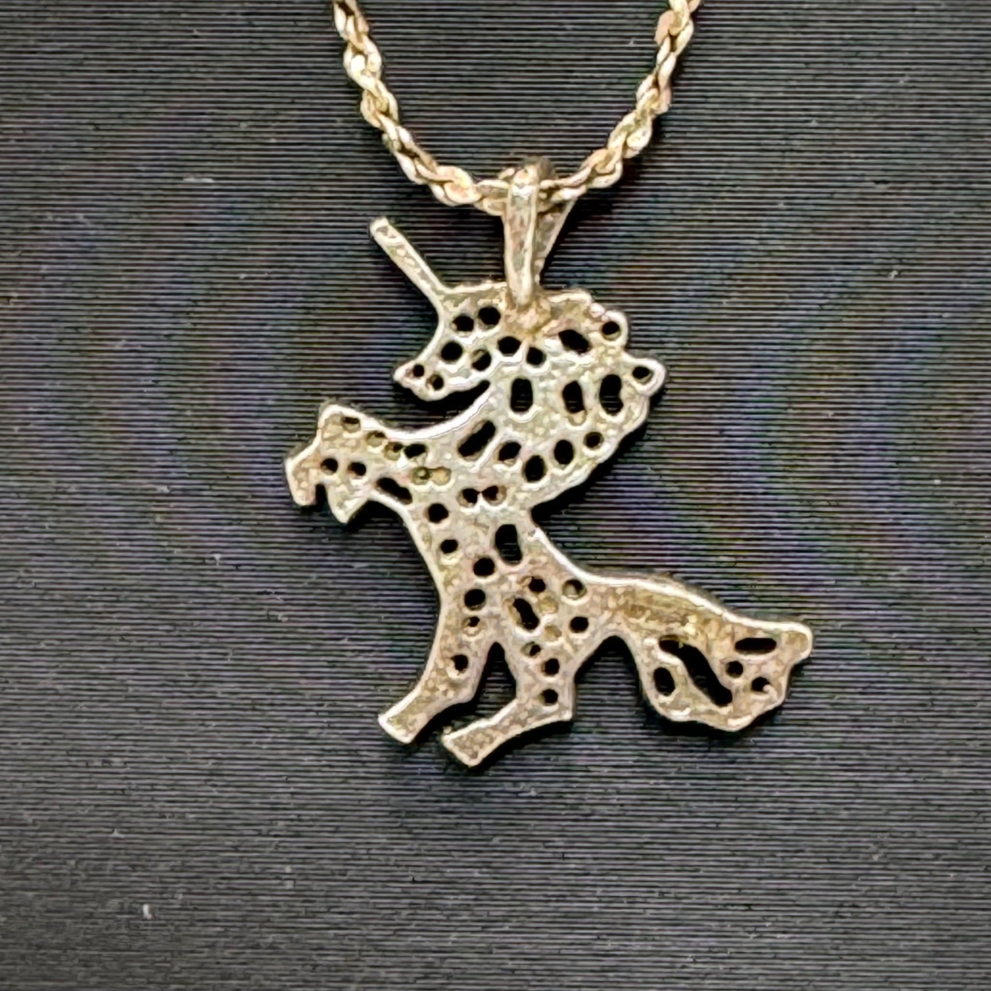 Vintage Sterling Silver Unicorn Pendant Necklace Italian Twisted Rope 18" Italy