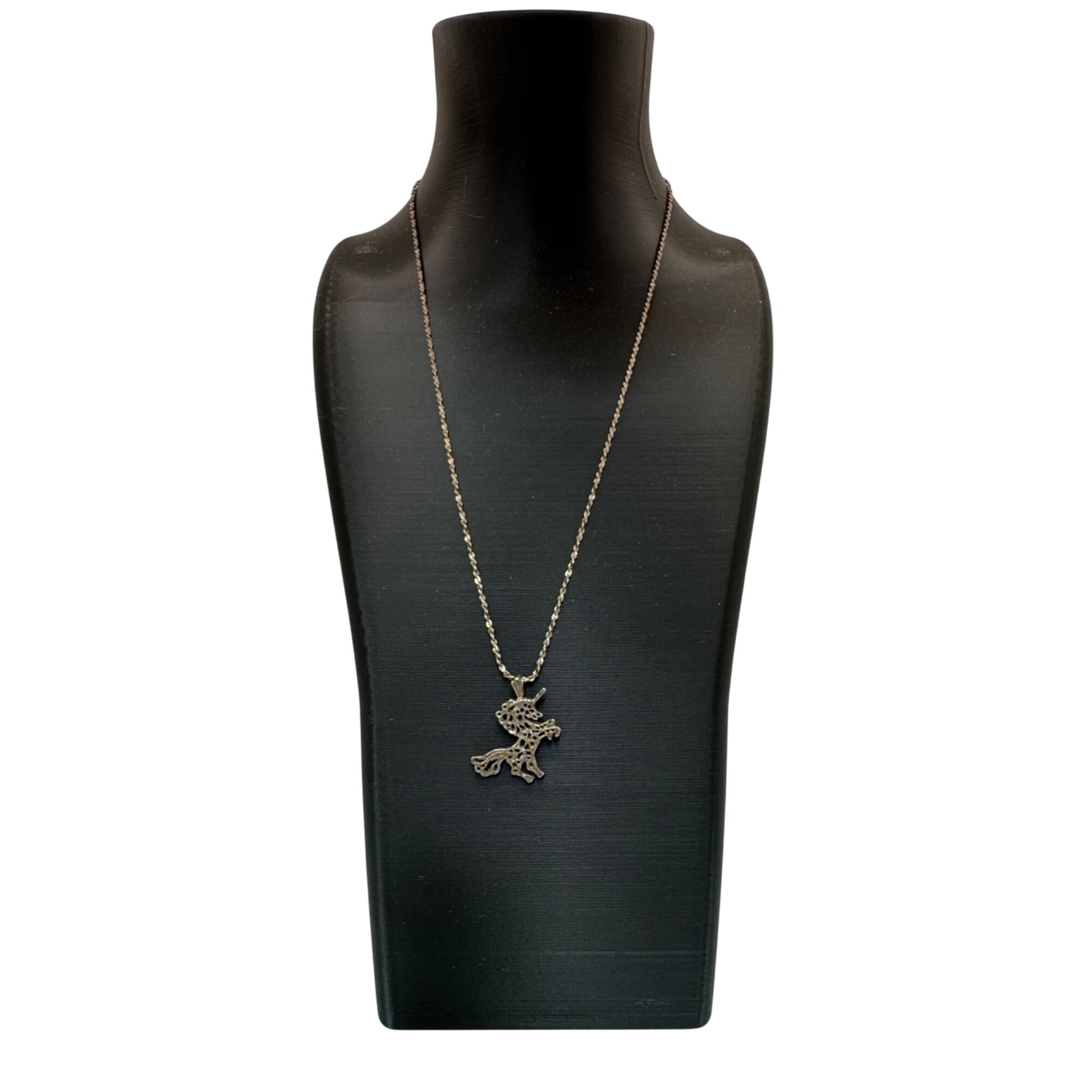 Vintage Sterling Silver Unicorn Pendant Necklace Italian Twisted Rope 18" Italy