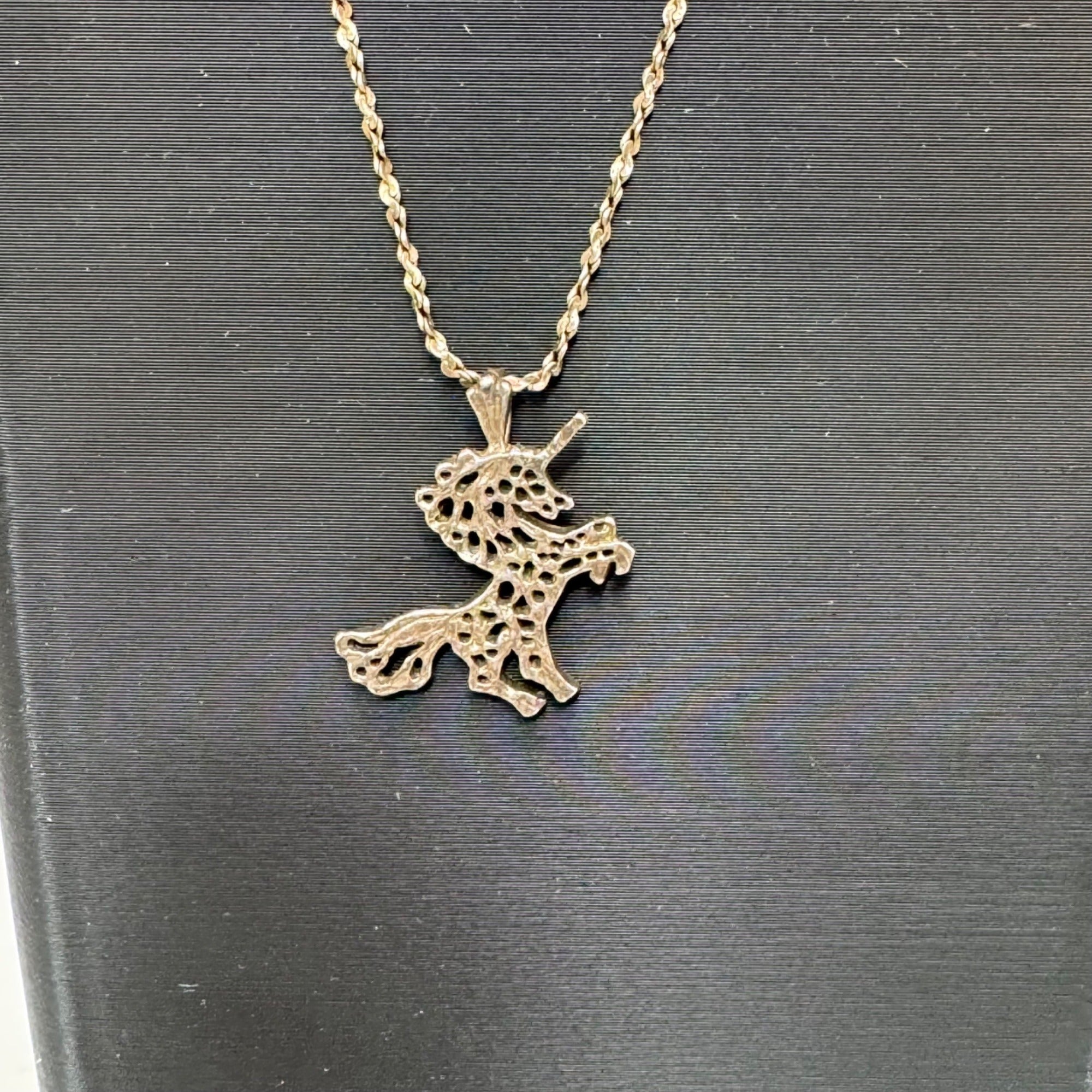 Vintage Sterling Silver Unicorn Pendant Necklace Italian Twisted Rope 18" Italy